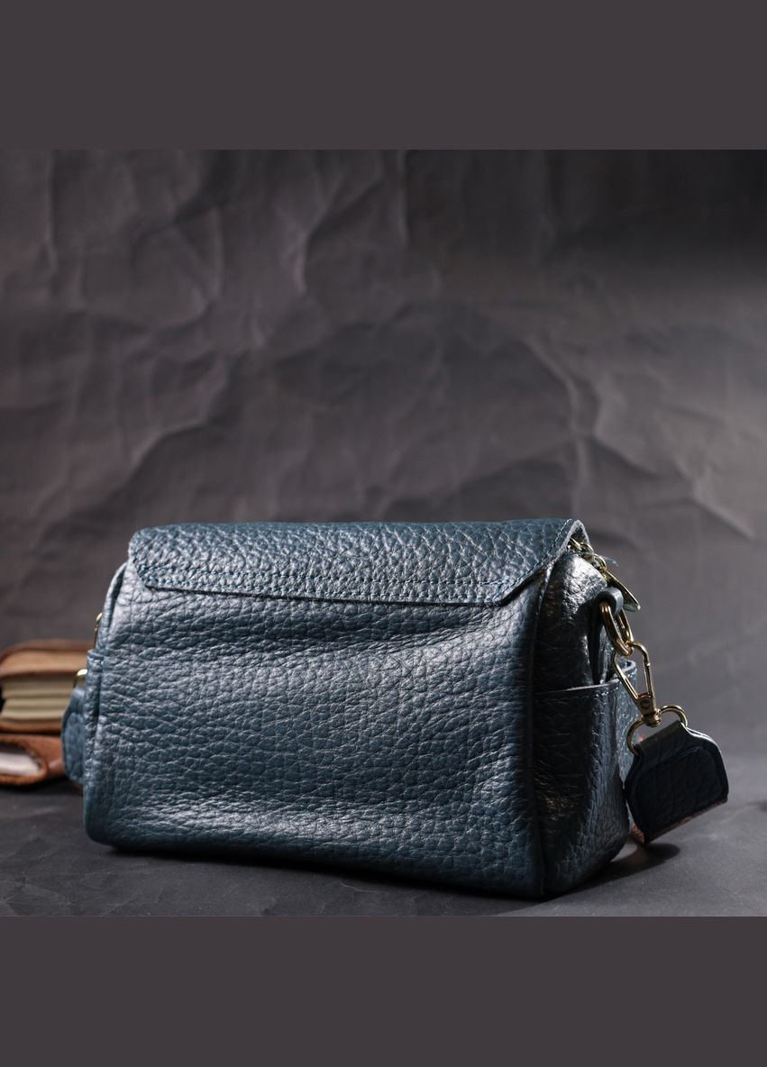 Кожаная сумка женская через плечо с оригинальной плечевой лямкой 22402 Синяя Vintage (302009358)