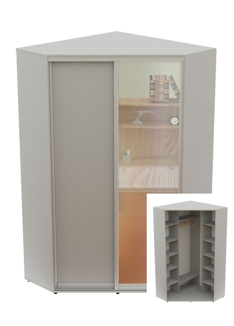 Шкаф-купе двухдверный угловой 150*150*240 Серый ДСП/Зеркало Угол-5 Алекса (360463099)