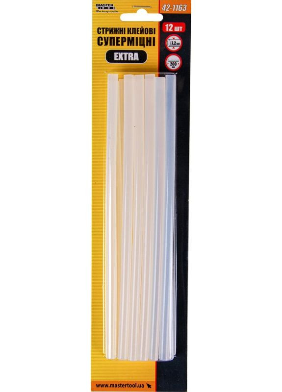 Стрижні клейові EXTRA 7.2х200 мм 12 шт суперміцні 42-1163 Mastertool (365626608)