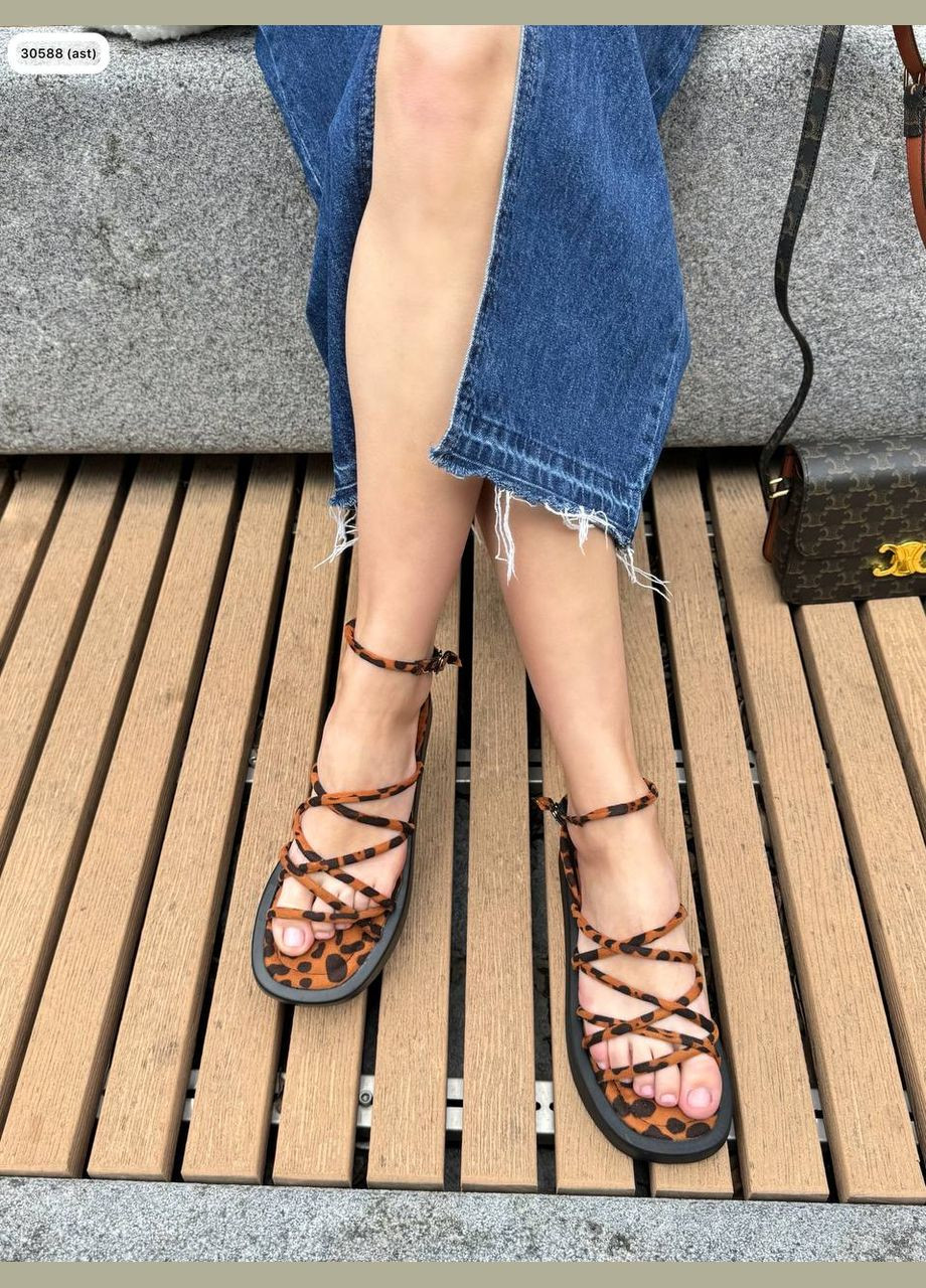 Жіночі босоніжки плетіння леопардовий принт еко шкіра No Brand (332988372)