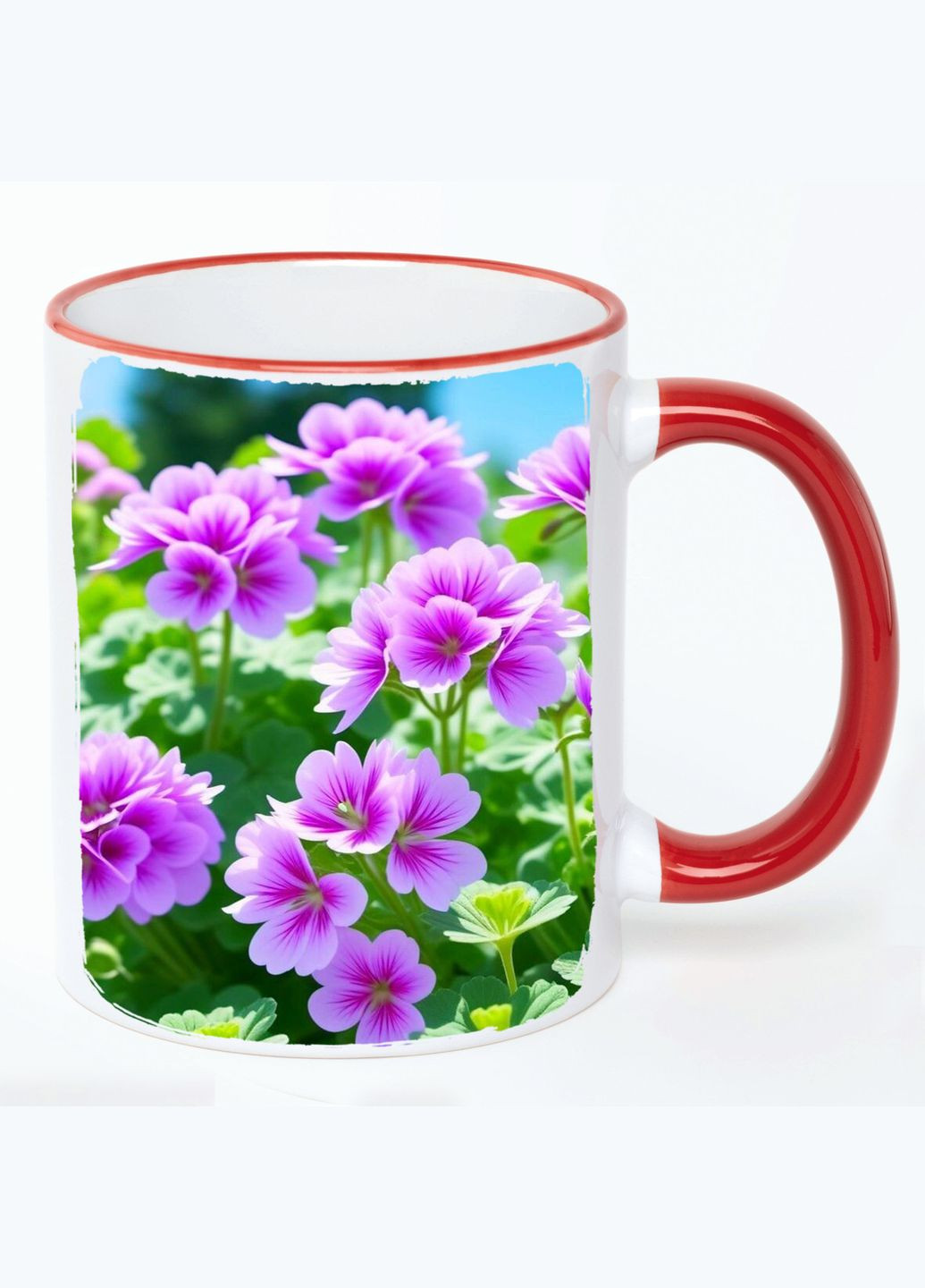 Чашка Цветы (кружка, кружка) #020 Белая с Красной ручкой 330 мл No Brand (322714485)