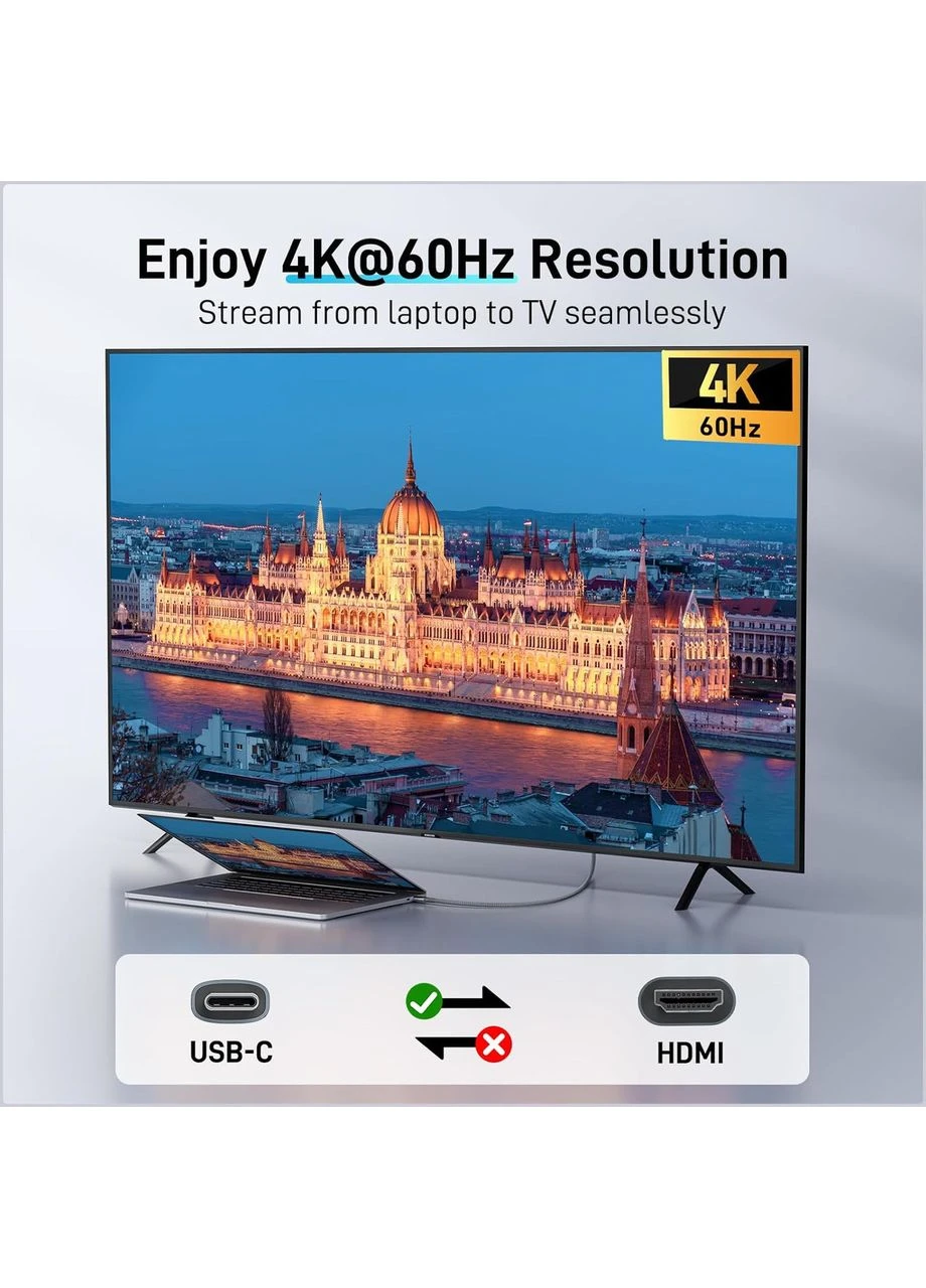 Кабель OCD245 USB-C → HDMI 2.0, 4K@60Hz, 2 м - высокоскоростной, оплетенный, совместимый с Thunderbolt 3/4 Acer (388579611)