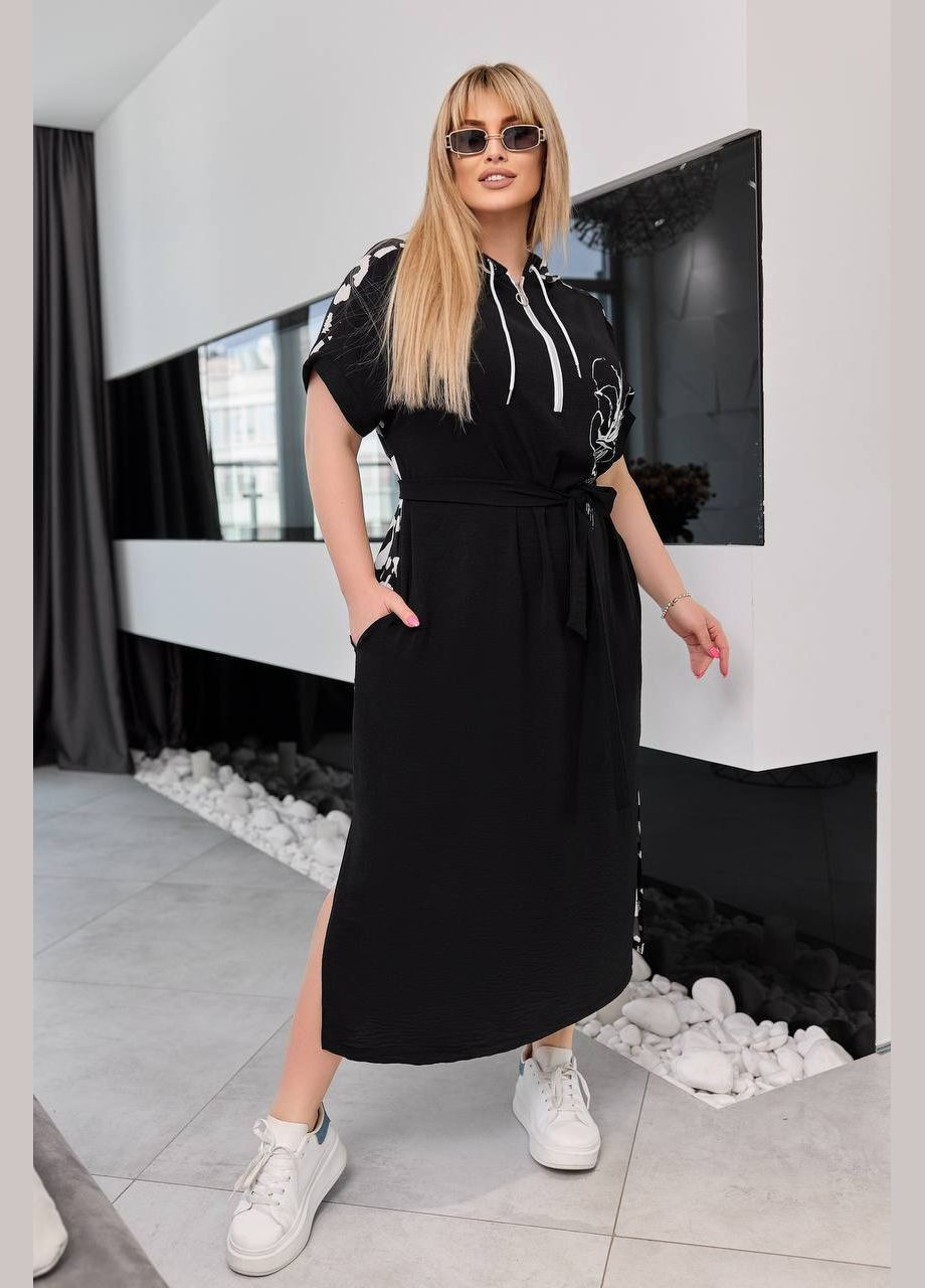 Чорна жіноча сукня з поясом колір чорний леопард р.50/52 453803 New Trend