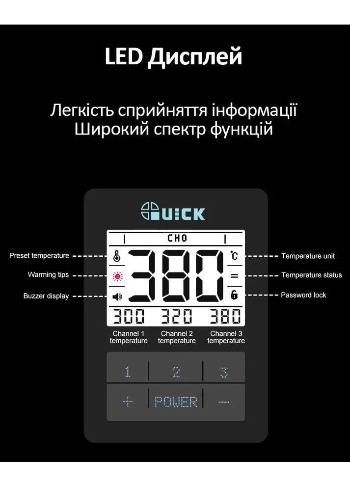 Демонтажная паяльная станция TV2 / вакуумный оловоотсос / LCD дисплей / 300-500°C / 200 Вт Quick (317204226)