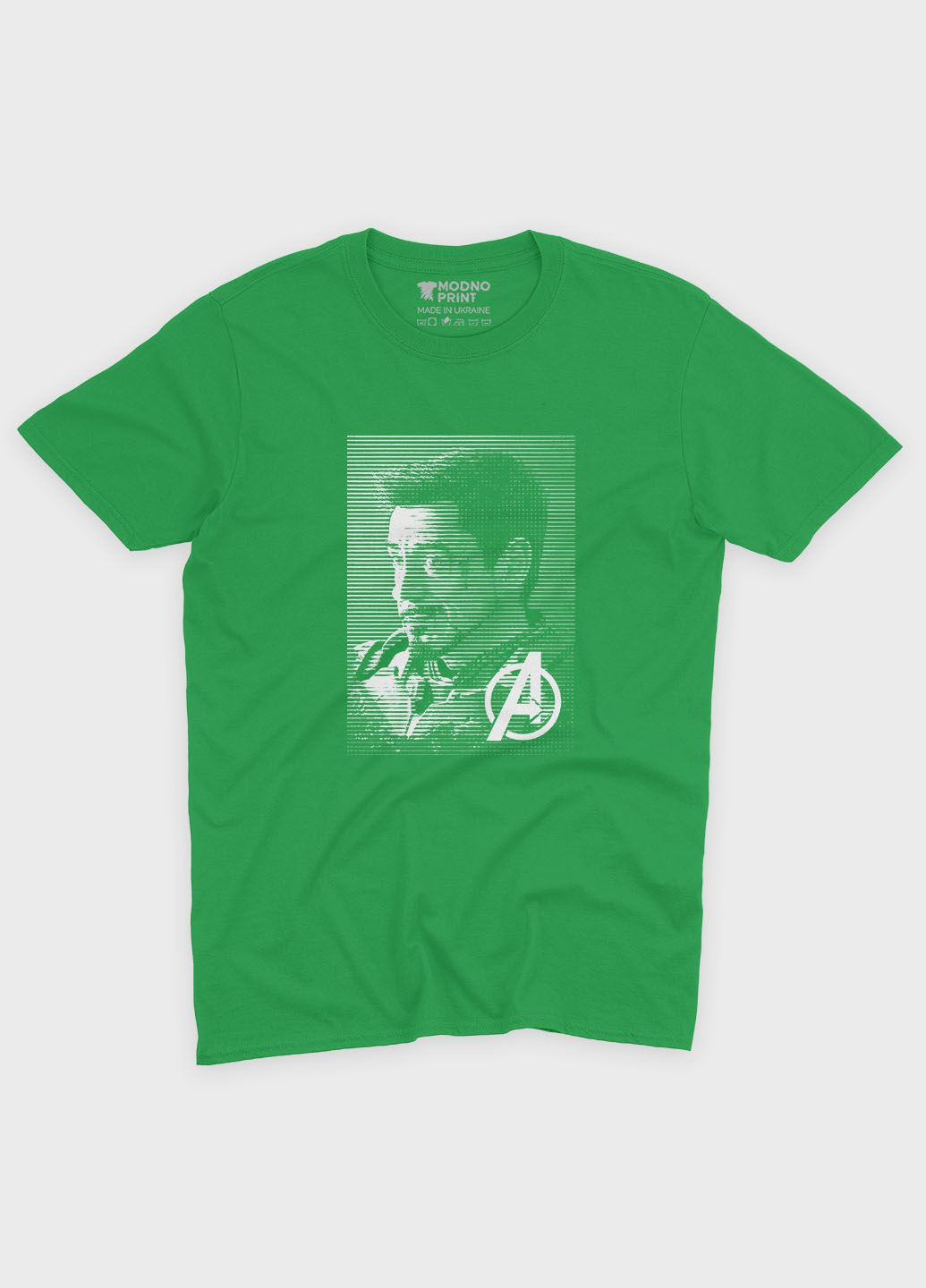 Зелена демісезонна футболка для хлопчика з принтом супергероя - залізна людина (ts001-1-keg-006-016-026-b) Modno