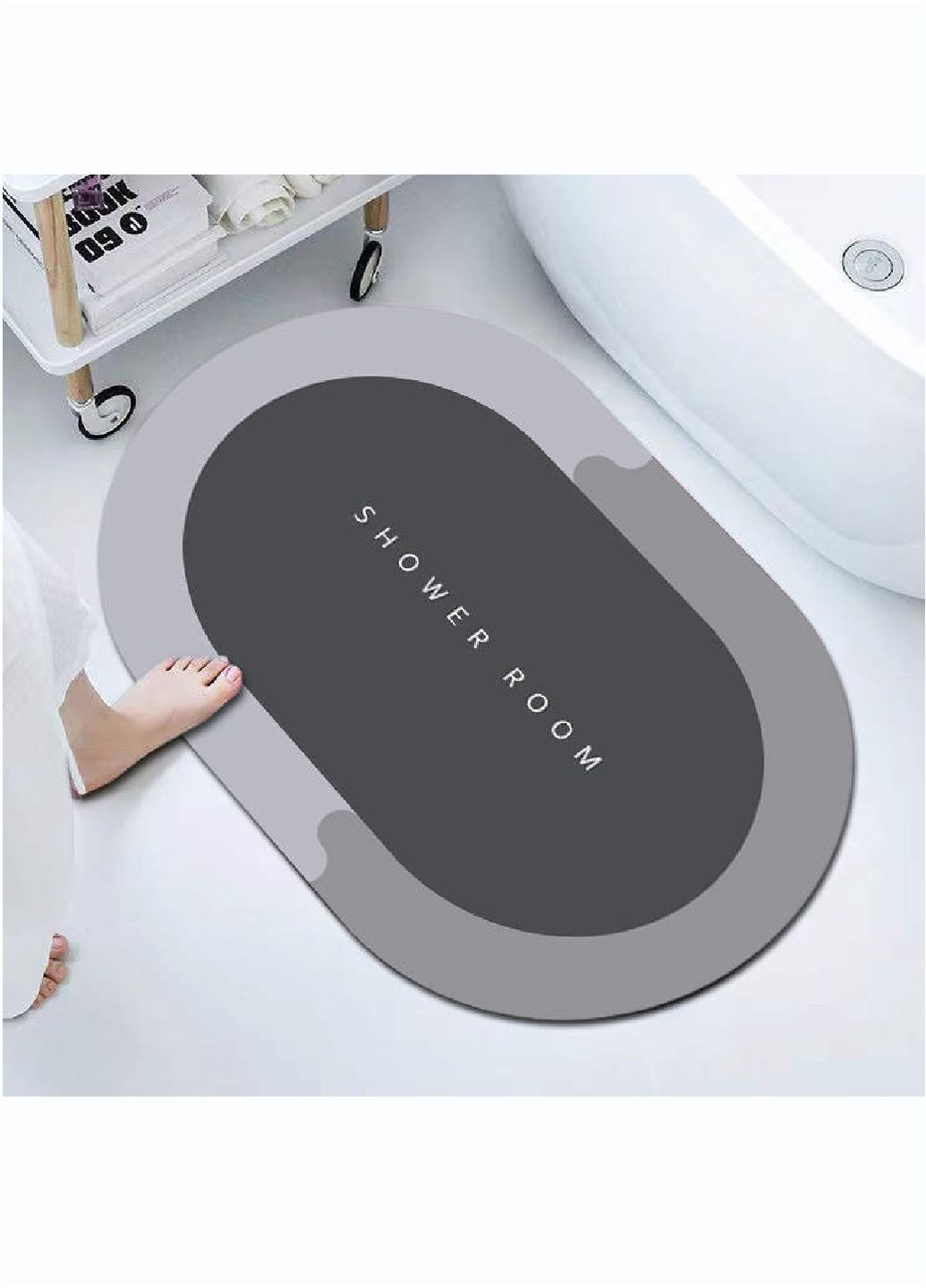 Инновационный Супервпитывающий Диатомитовый Коврик для ванной 50х80 см Серый Овал Aquarius (281327188)