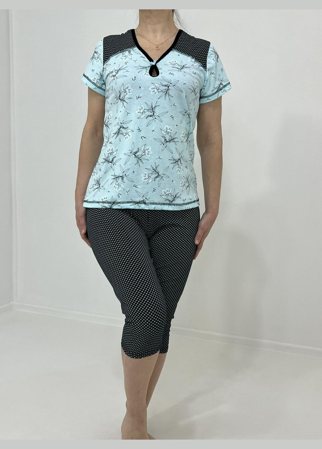 Бірюзова всесезон домашній жіночий комплект viktoriya (бриджи + футболка) 58-60 бірюзовий 71444545-3 Triko