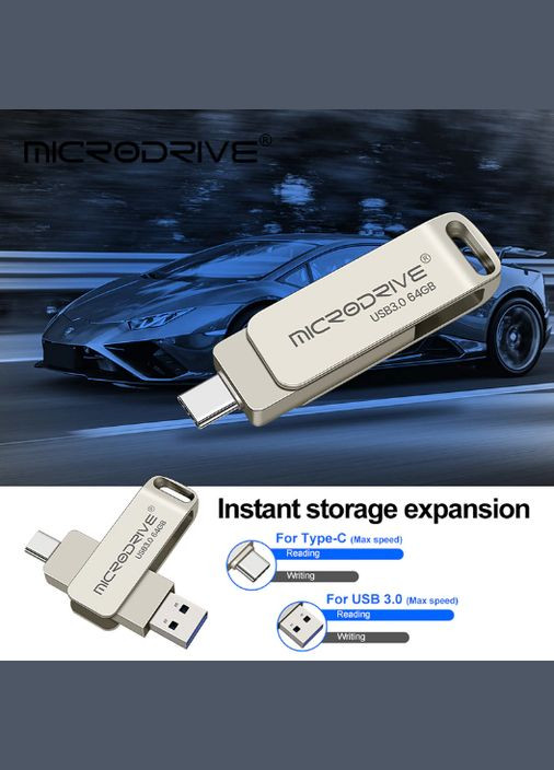 USB Флешка 2в1 64GB Type-C USB 3.0 для телефону та комп'ютера Silver Microdrive (297869227)