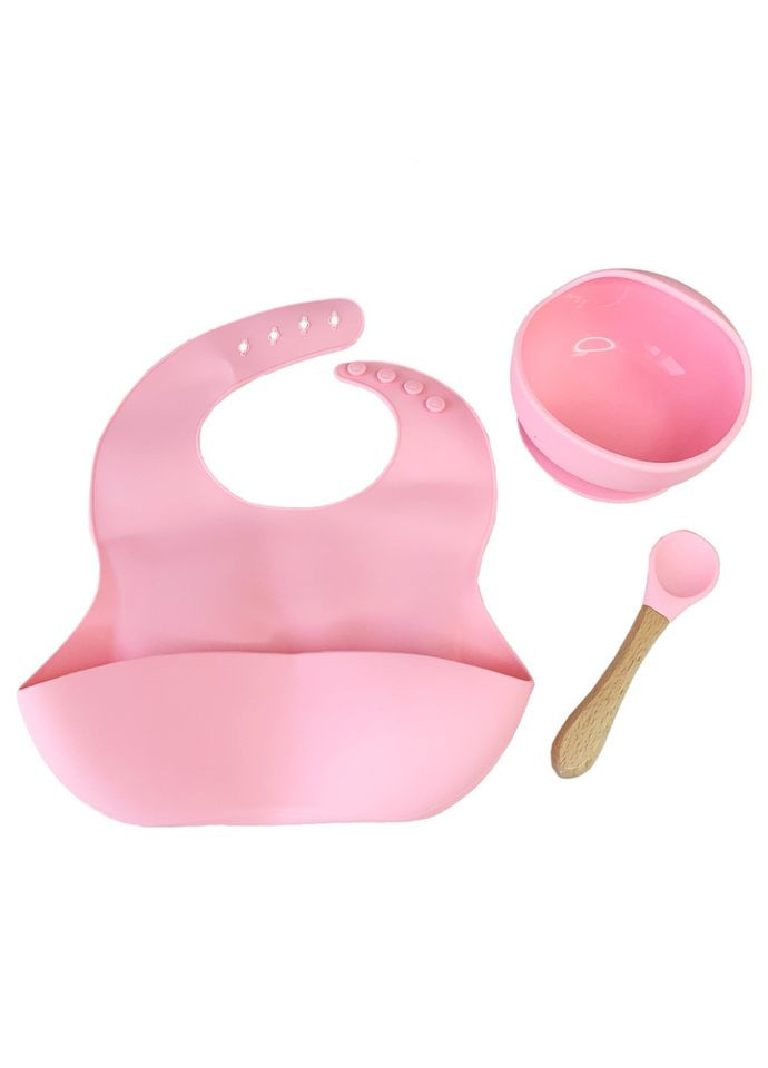 Набір дитячого посуду Силіконова тарілка та слинявчик MGZ-0110(Pink) у коробці Megazayka (302969837)