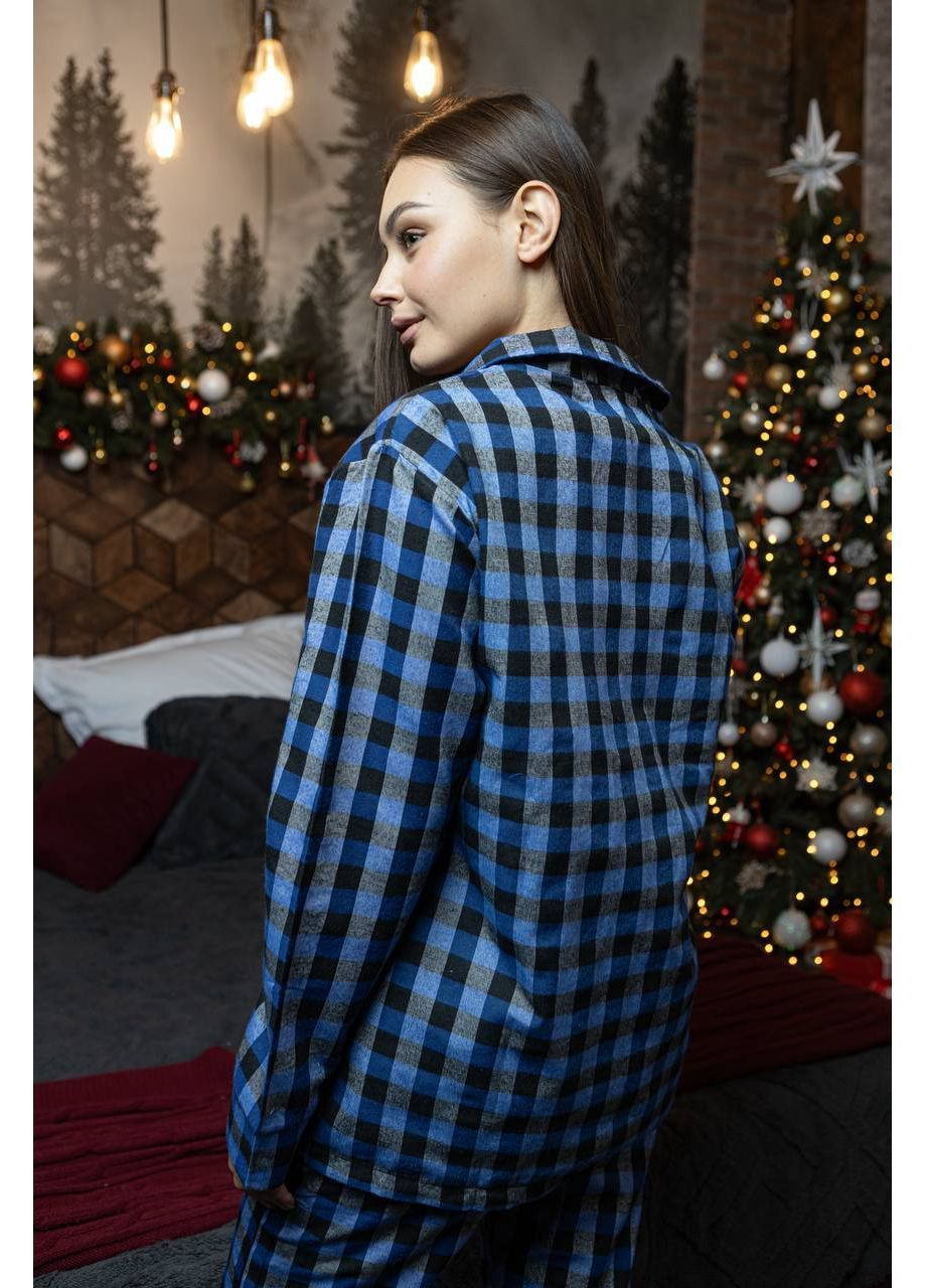 Синя піжама фланелева жіноча зелена No Brand