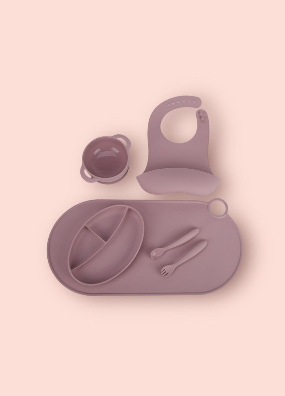 Набір дитячого силіконового посуду для підгодовування 6 предметів поїльник, тарілка, чаша Pink dark, безпечний силікон, BPA Free oldbro (330766691)