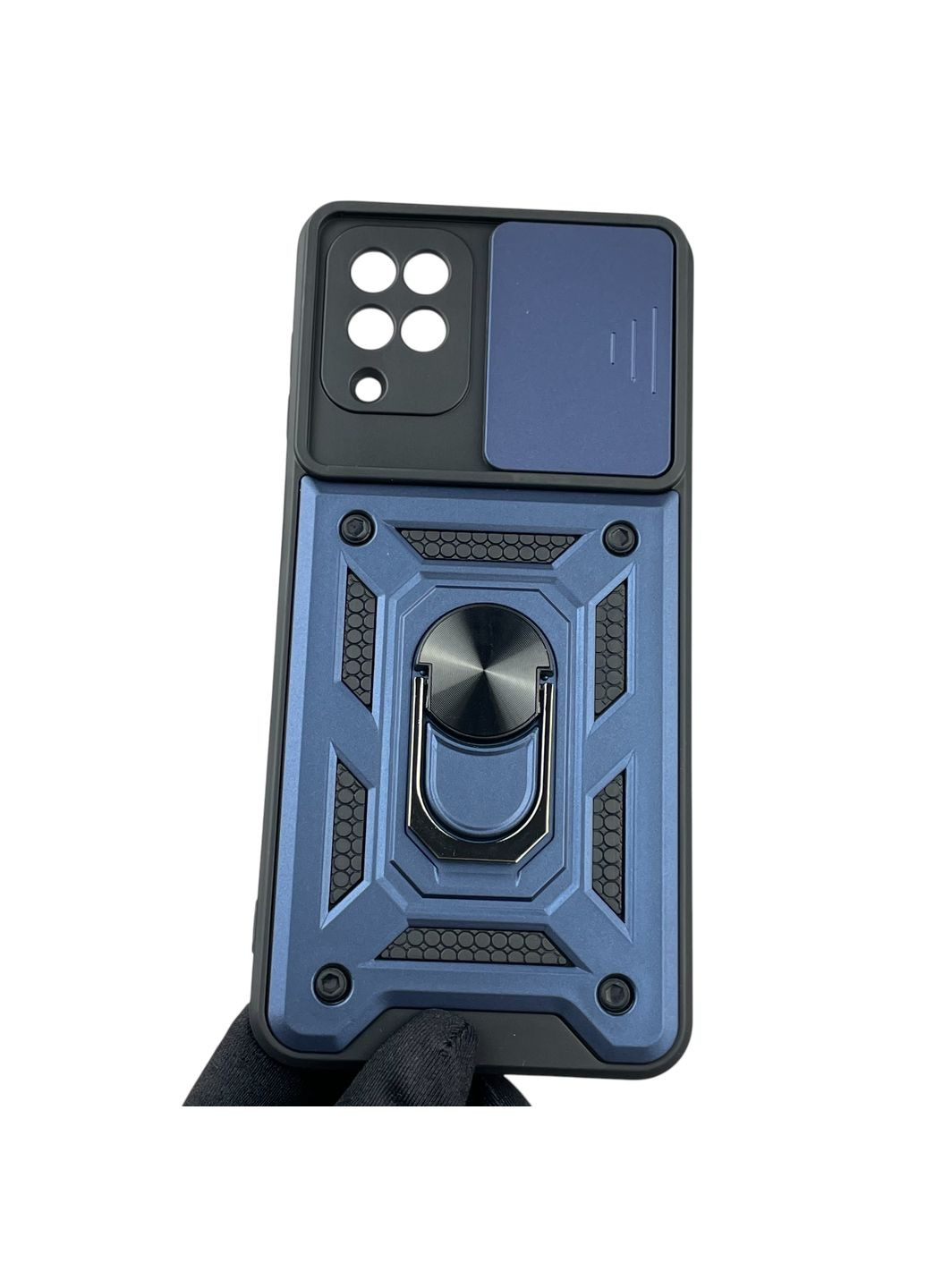 Чохол для Galaxy A12 (SM-A127) броньований з кільцем-тримачем підставкою зі шторкою на самсунг а12 темно-синій rg1 Samsung (366233033)