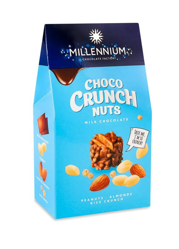 Цукерки Millennium Choco Crunch з арахісом, мигдалем та рисовими кульками, 100г (22-0769) Кукумбер (359479331)