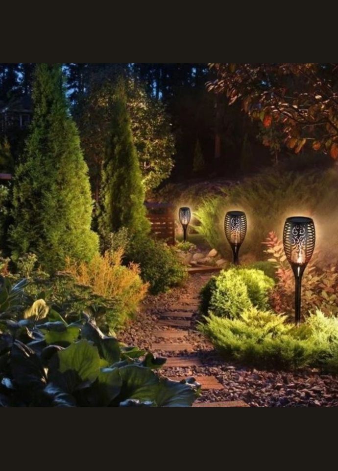 Садовий світильник на сонячній батареї ліхтар Смолоскип з ефектом полум'я мерехтливий вогонь 12 LED 515 мм No Brand (345701967)