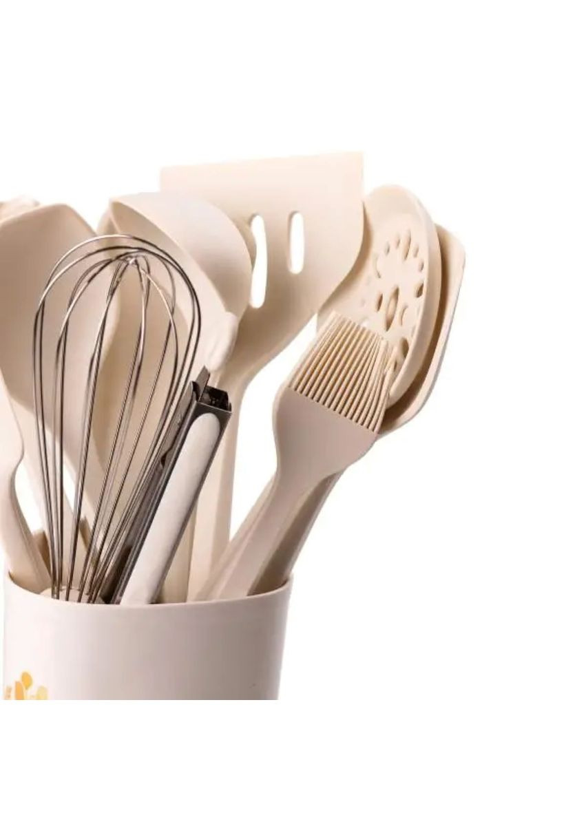 Набор кухонных принадлежностей на подставке 12 штук с деревянной ручкой для готовки и приготовления пищи силиконовые инструменты ProDobro (364190072)