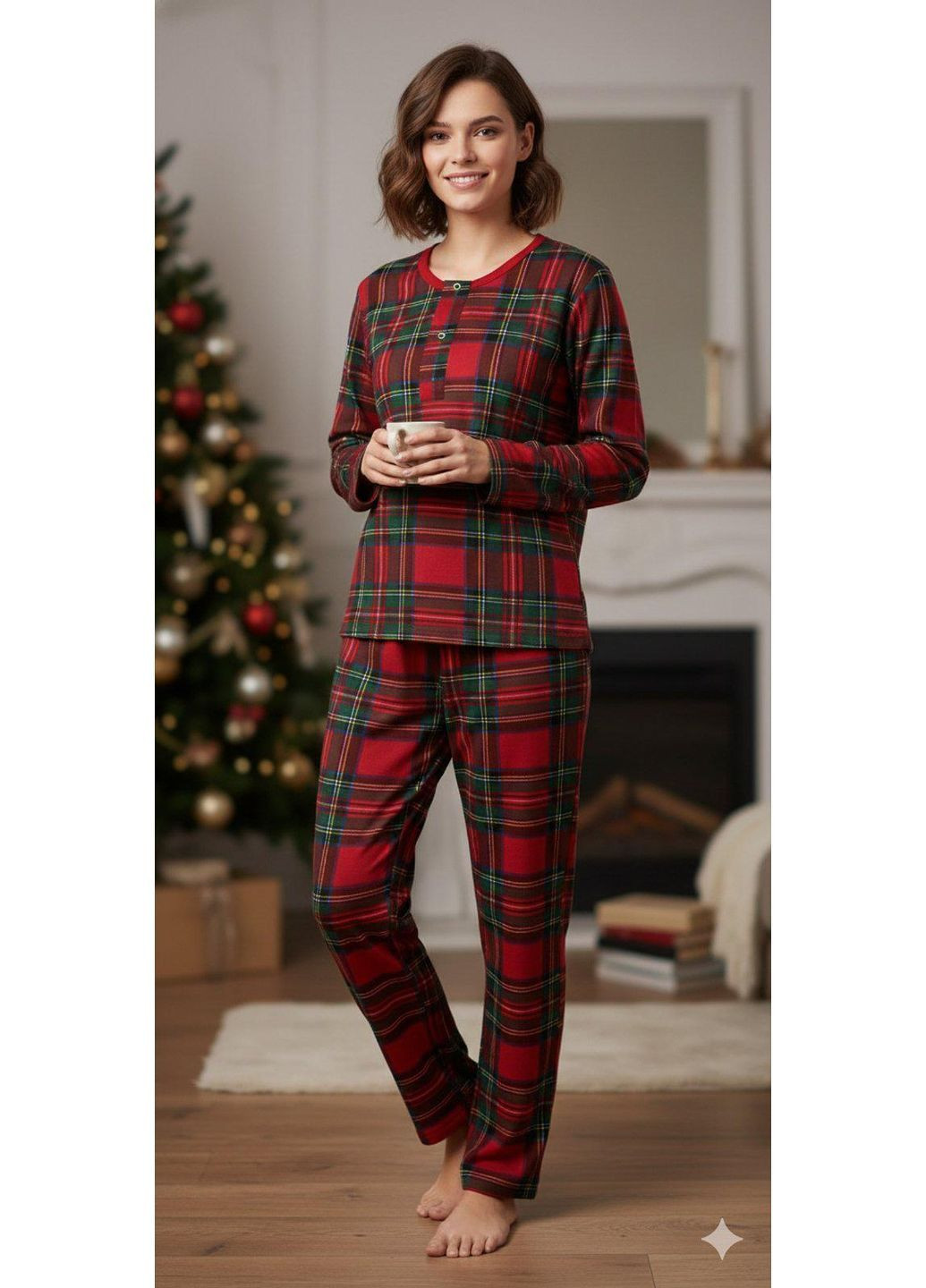 Червона зимня піжама жіноча байка зелена клітинка 48-50 червона 65759603-1 Triko