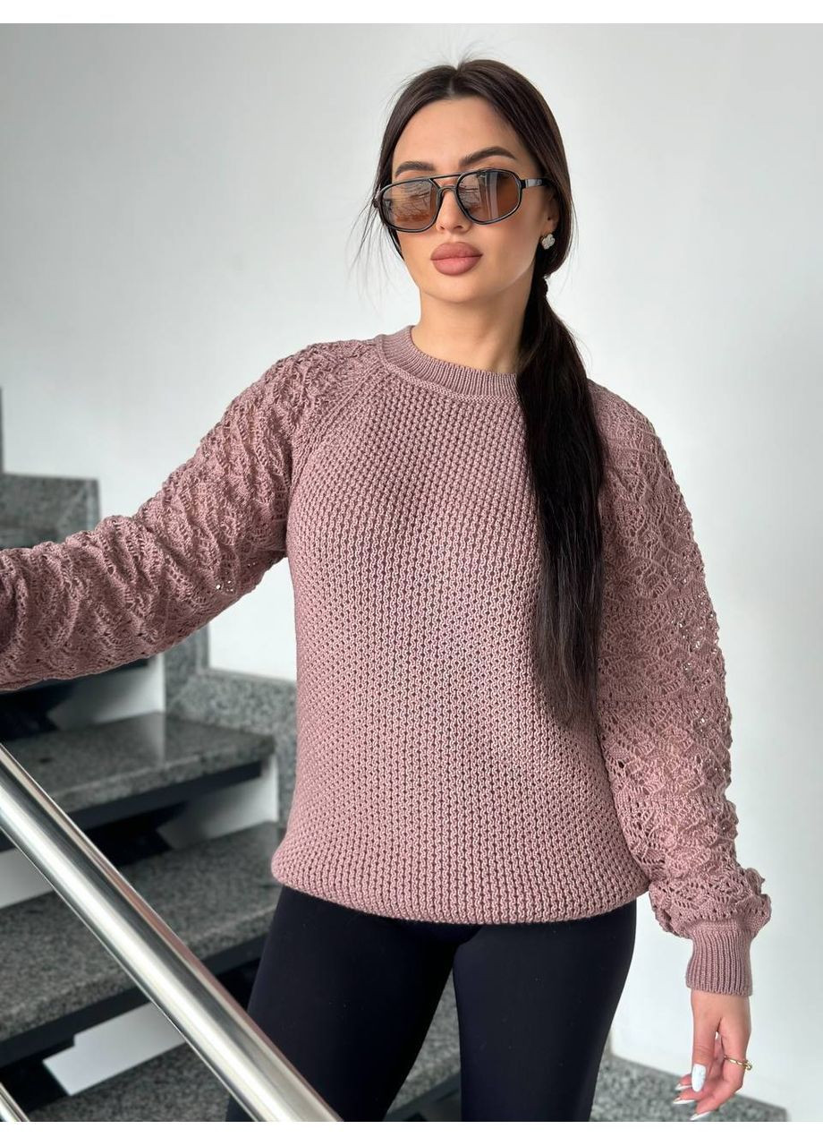 Пудровий демісезонний жіночий светр із фактурної в’язки джемпер No Brand