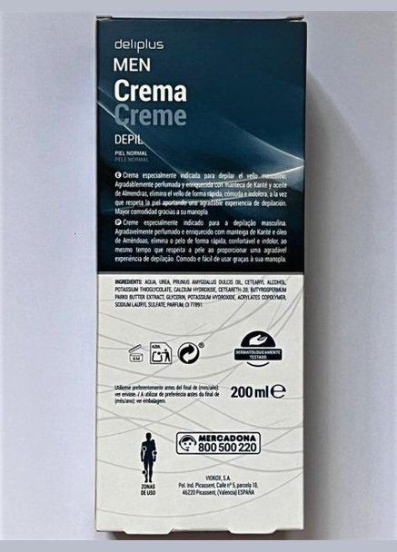 Мужской крем для депиляции для всех типов кожи 2 в 1 (крем + варежка) 200 мл. Crema Depil Deliplus (278315958)