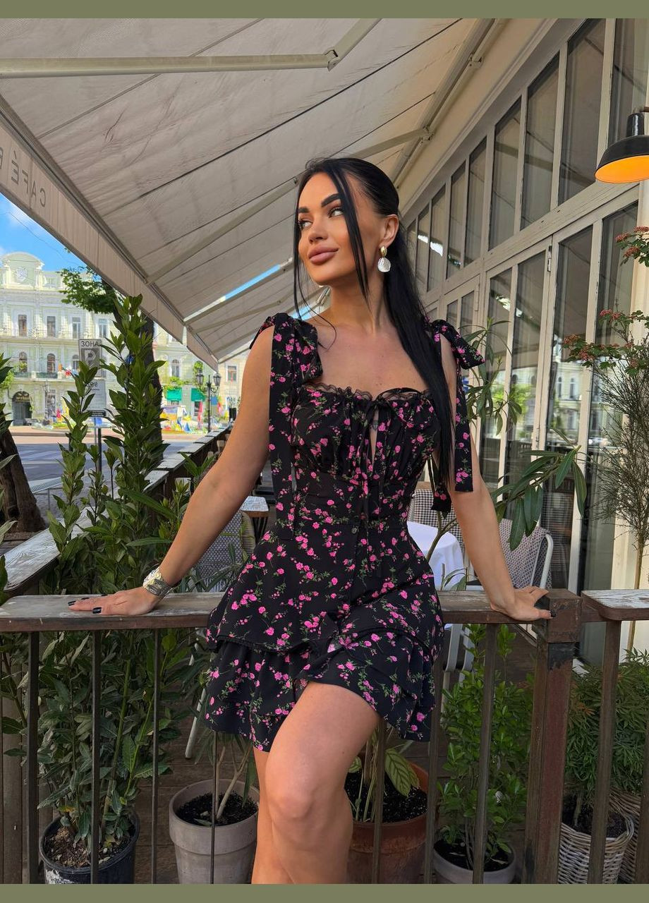 Чорна повсякденний сукня DK/DL Мода без кордонів з квітковим принтом