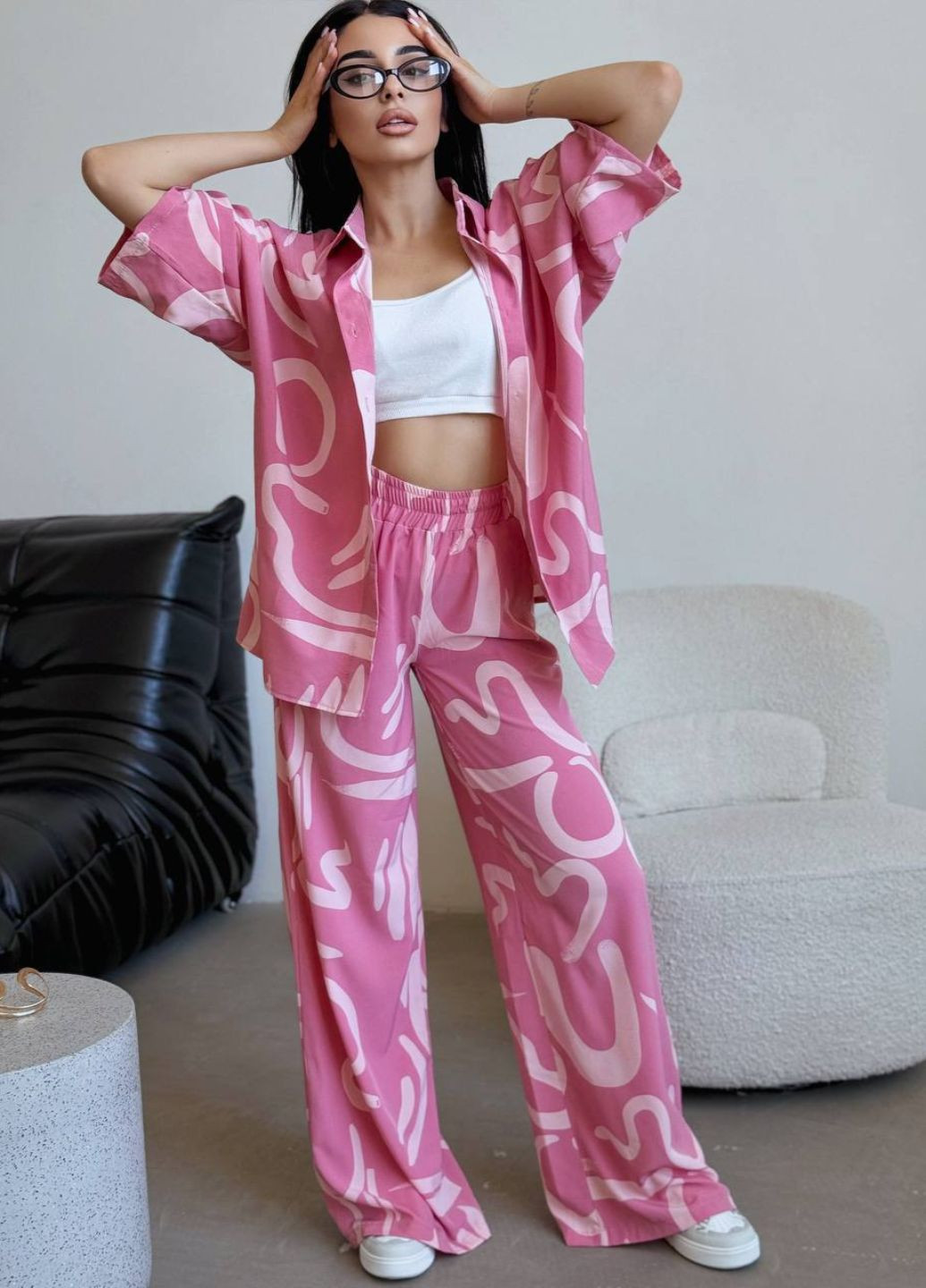 Вишуканий легкий літній костюм двійка з візерунком: сорочка з рукавами три чверті + штани Allthings (342066603)