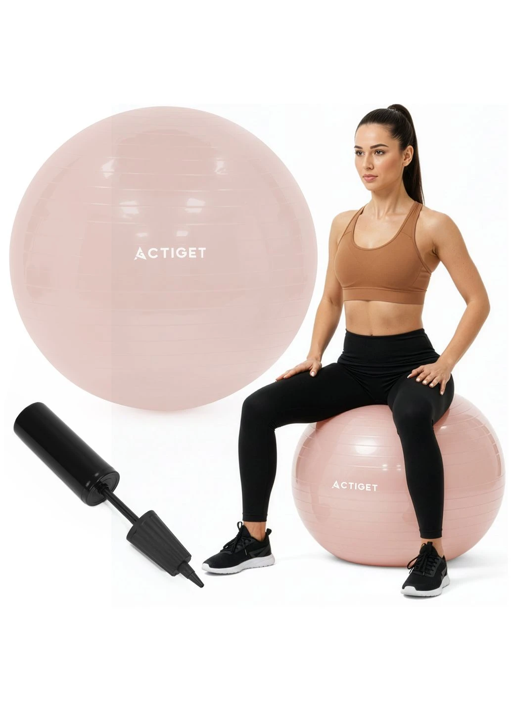 М'яч для фітнесу (фітбол) 65 см з насосом Light Pink Actiget ACT0143 (402385289)
