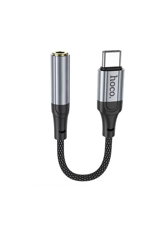 Аудiокабель LS36 Type-C to 3.5 female, nylon braid, 0.12m, Black Hoco (389915453)