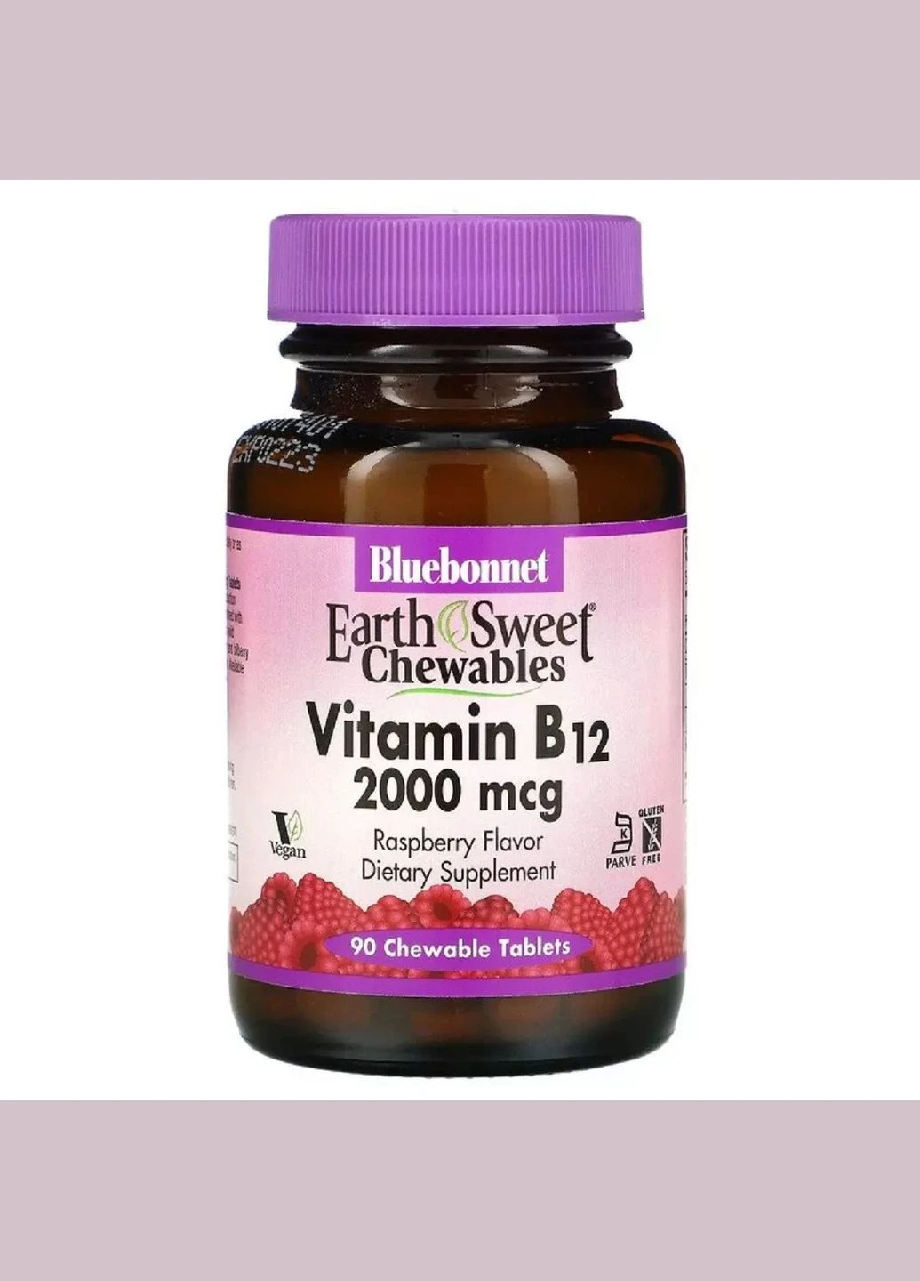 Вітамін В12 2000мкг, Смак Малини, Earth Sweet Chewables,, 90 жувальних таблеток Bluebonnet Nutrition (292006212)