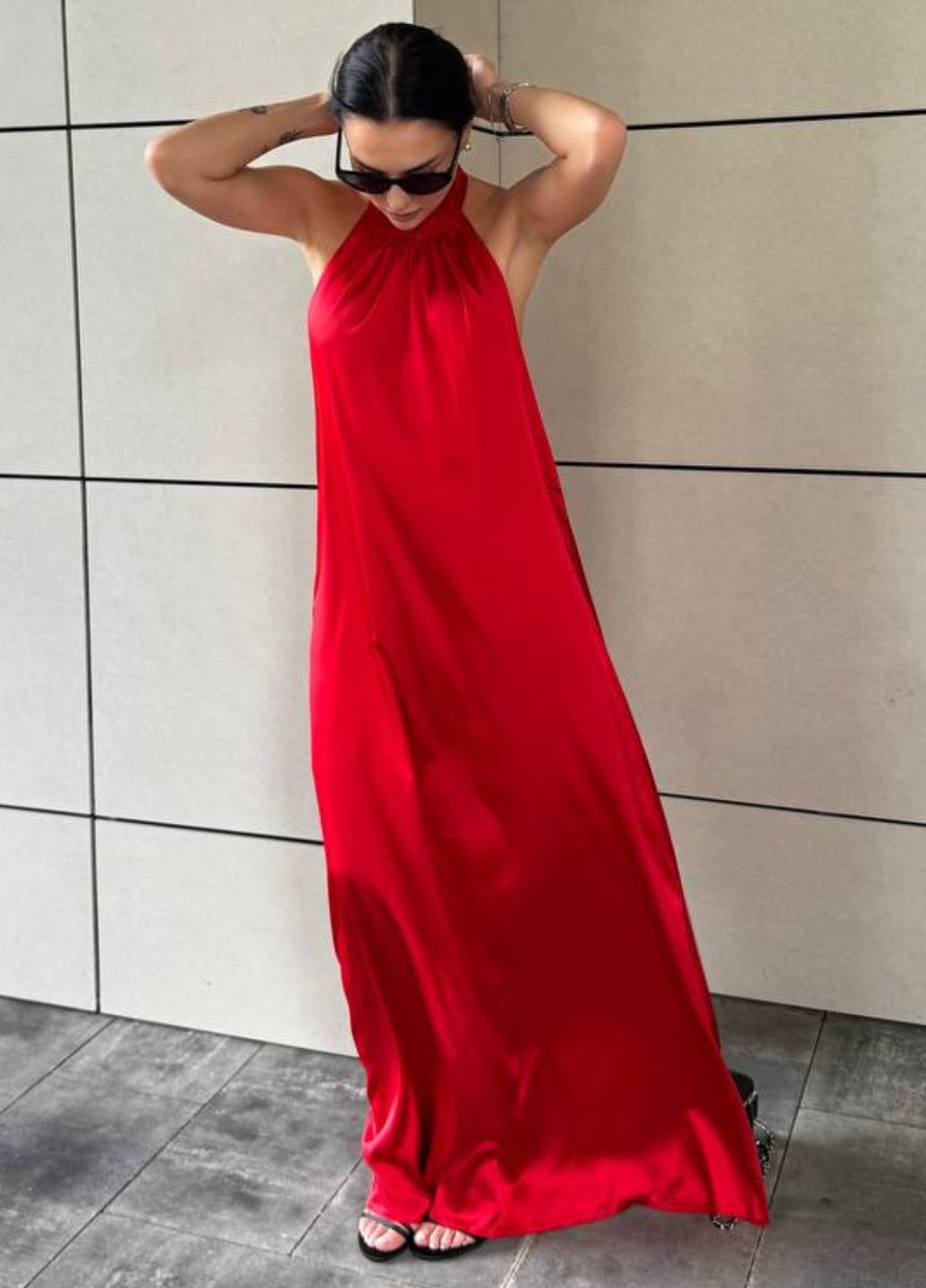 Червона повсякденний вишукана легка літня шовкова вільна максі сукня без рукавів з відкритою спиною з відкритою спиною Tik-Tak однотонна