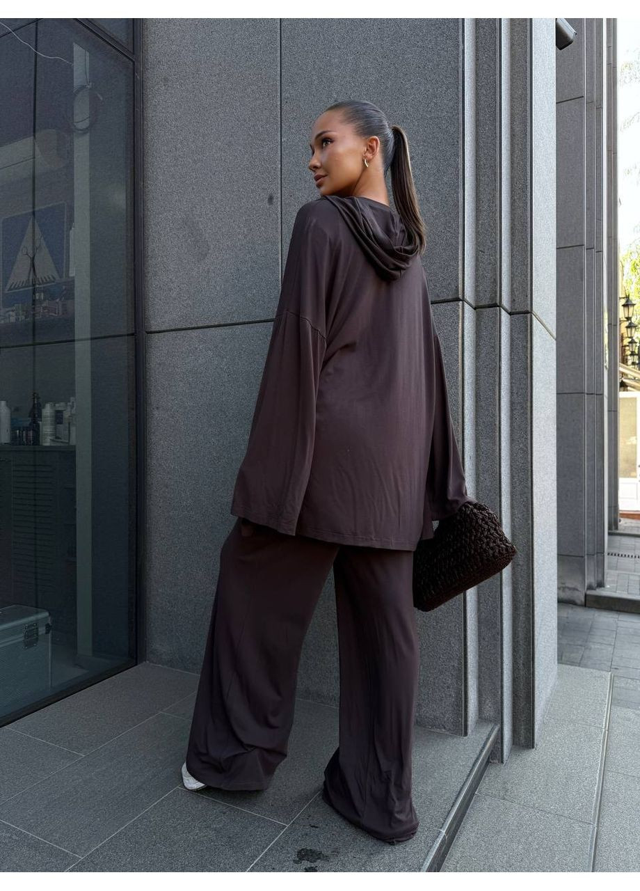 Жіночий костюм трійка: лонгслів, штани палаццо та кардиган з капюшоном MonCher (355801750)