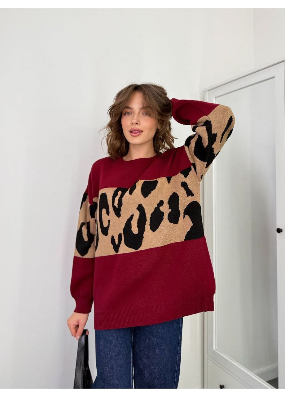 Бордовий демісезонний светр оверсайз 50% акрил/50% котон, туреччина — заміри в описі Vione