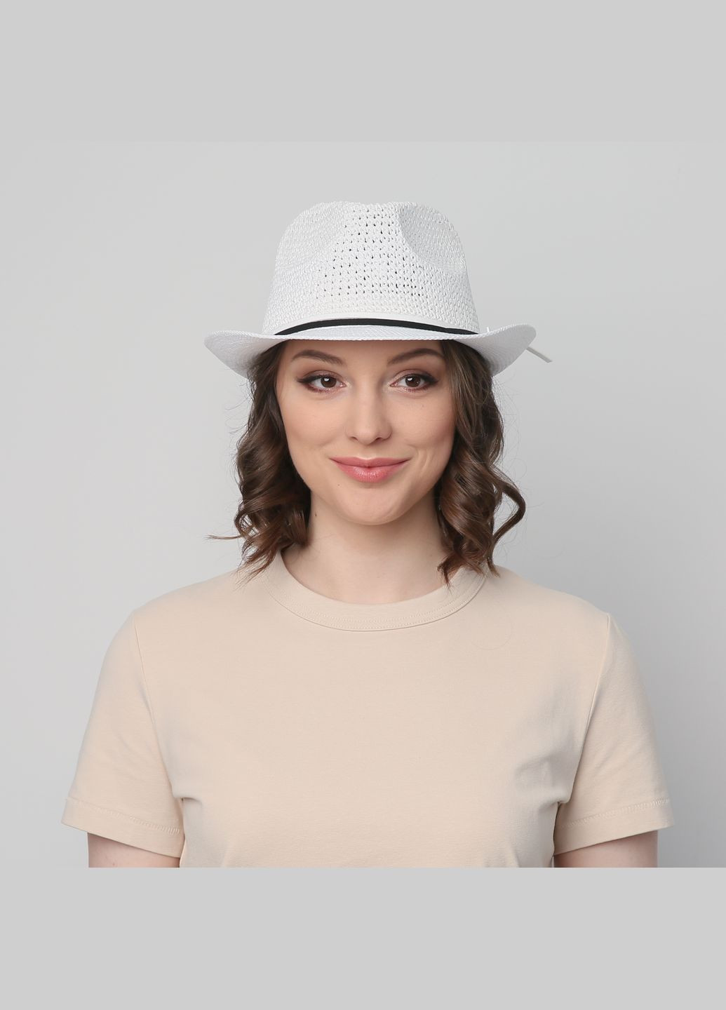 Шляпа трилби женская бумага белая AGATA LuckyLOOK 376-886 (289478416)