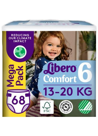 Підгузки Libero comfort розмір 6 (13-20 кг) 68 шт (268140786)