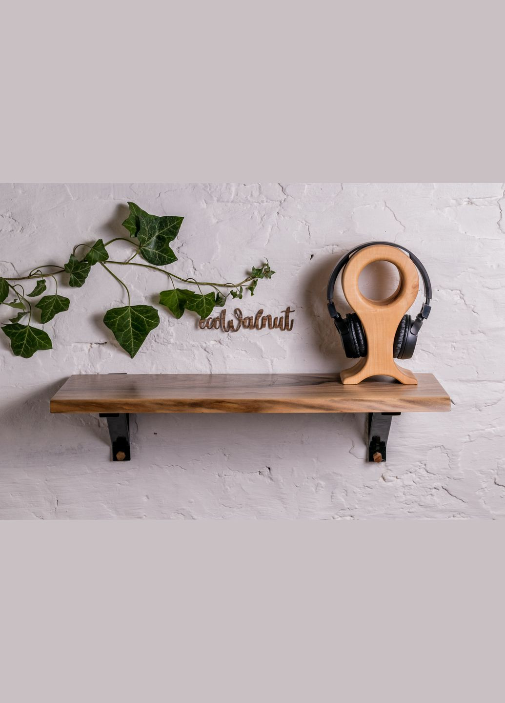 Полка M с живым краем (орех) Современная полка с древесины грецкого ореха EcoWalnut (295012768)