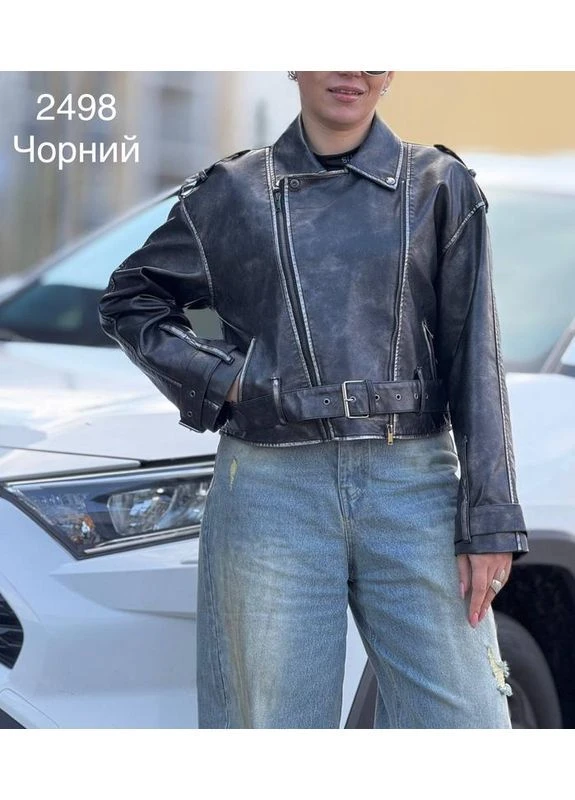 Чорна жіноча куртка-косуха з екошкіри чорна No Brand