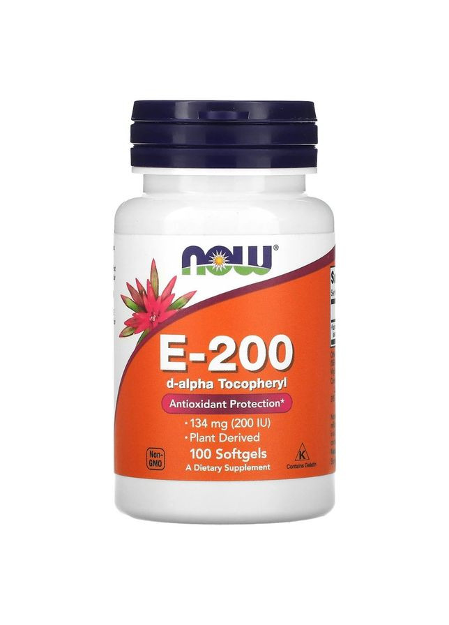 D-альфа-токоферилацетат Vitamin E-200 D-Alpha Tocopheryl, 100 капсул Now (322209106)