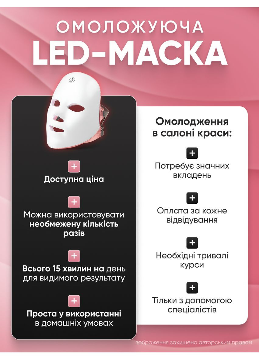 Светодиодная LED маска для микротоковой фототерапии Лед маска для лифтинга омоложения и восстановления Medica+ (331157571)