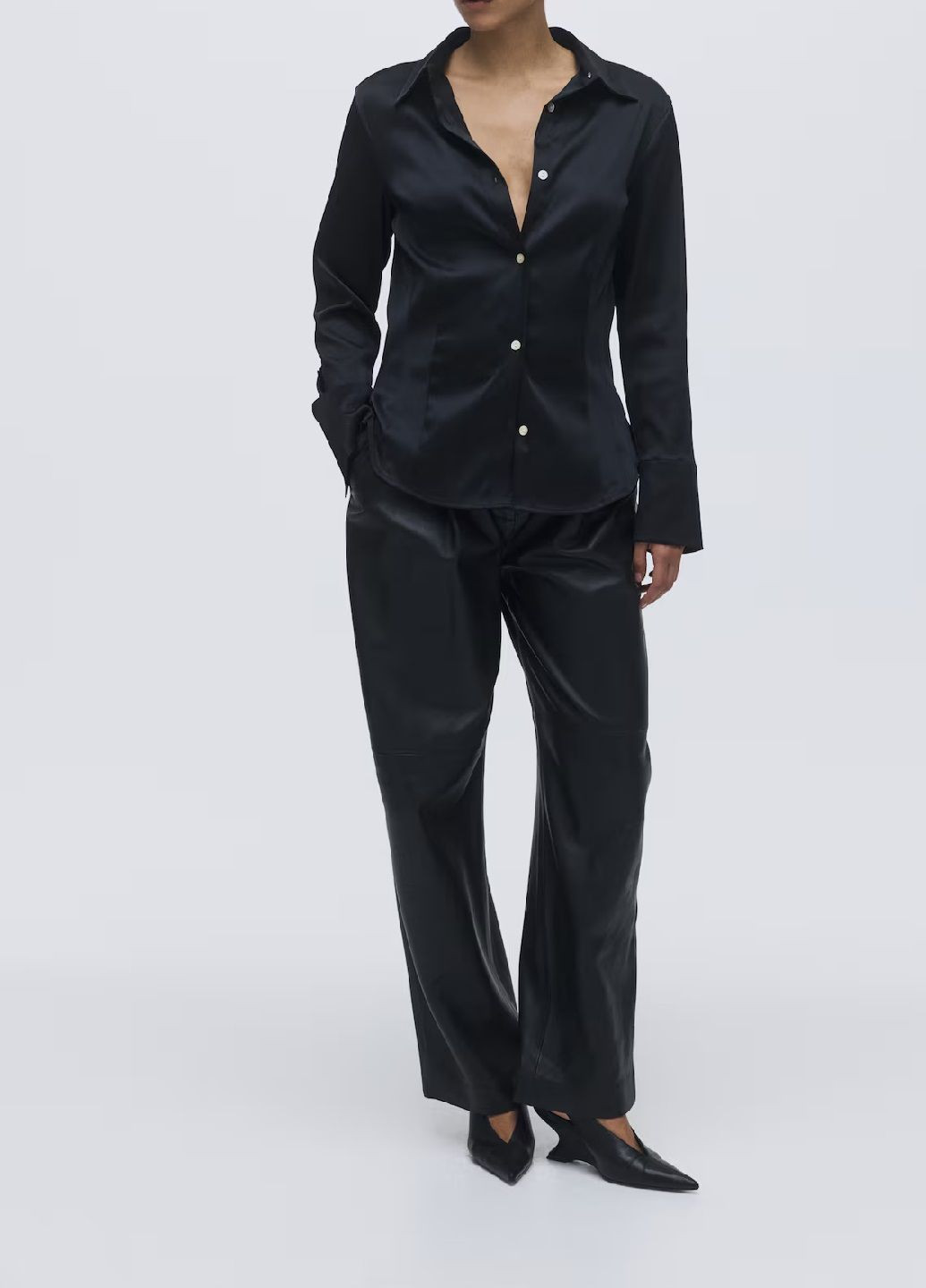 Черная кэжуал рубашка однотонная H&M