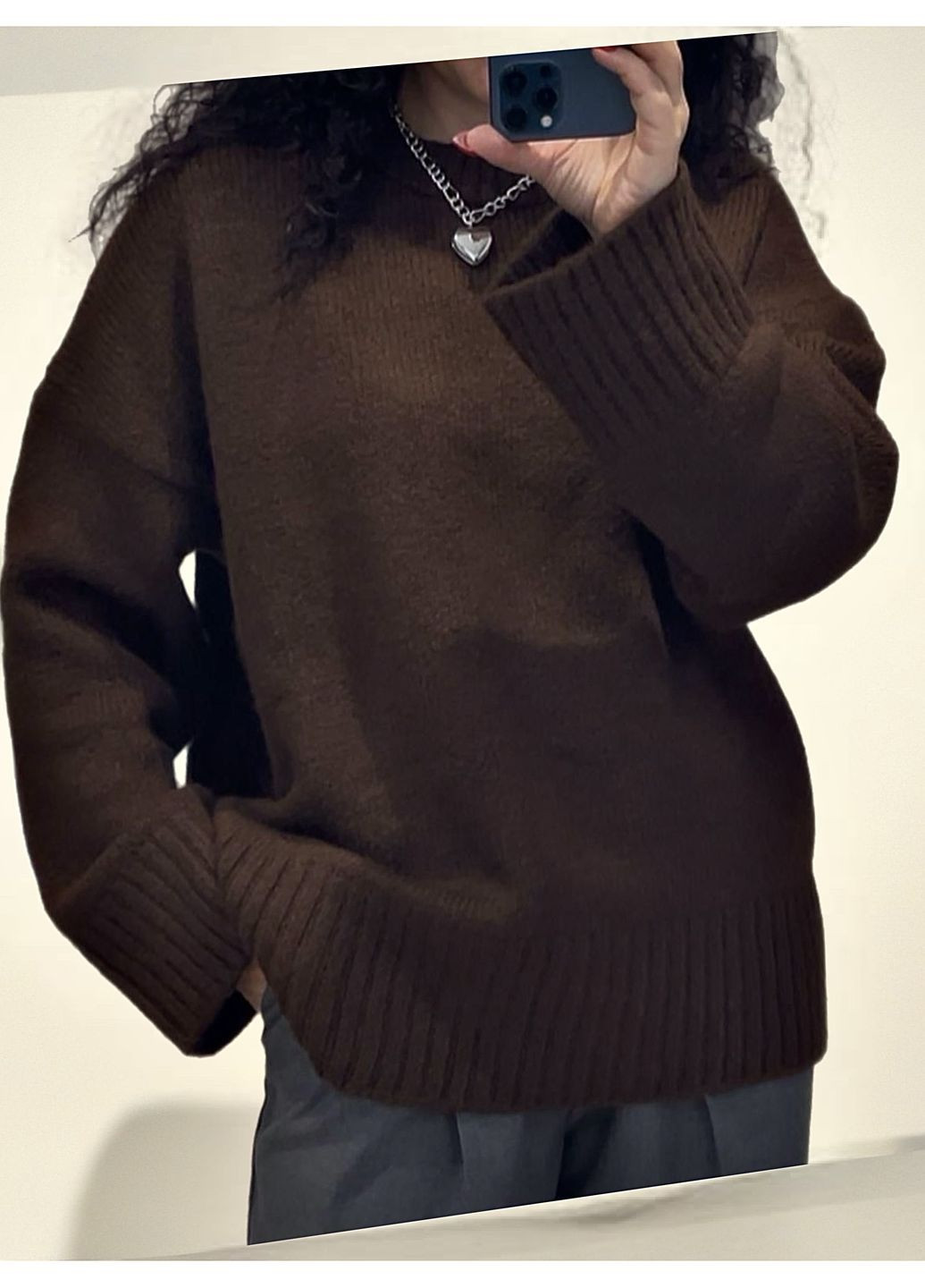 Коричневый демисезонный трендовый свитер свободного кроя No Brand