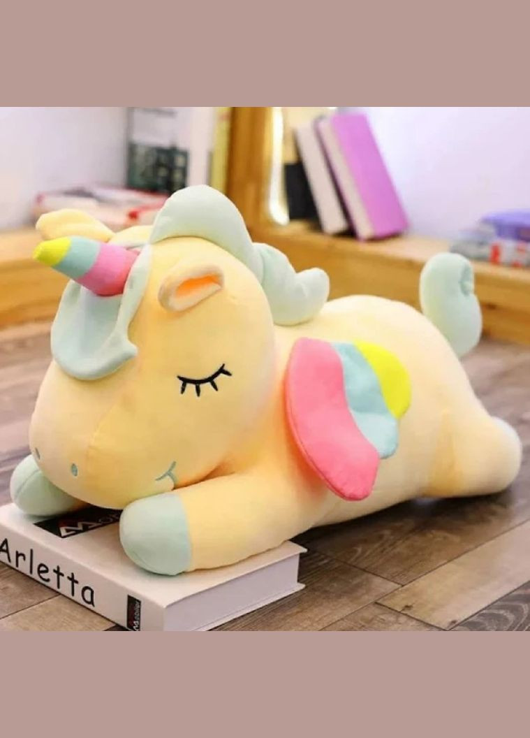 Мягкая детская антиалергенная игрушка Единорог для сна 80 см желтый (2070405680) No Brand (336890117)