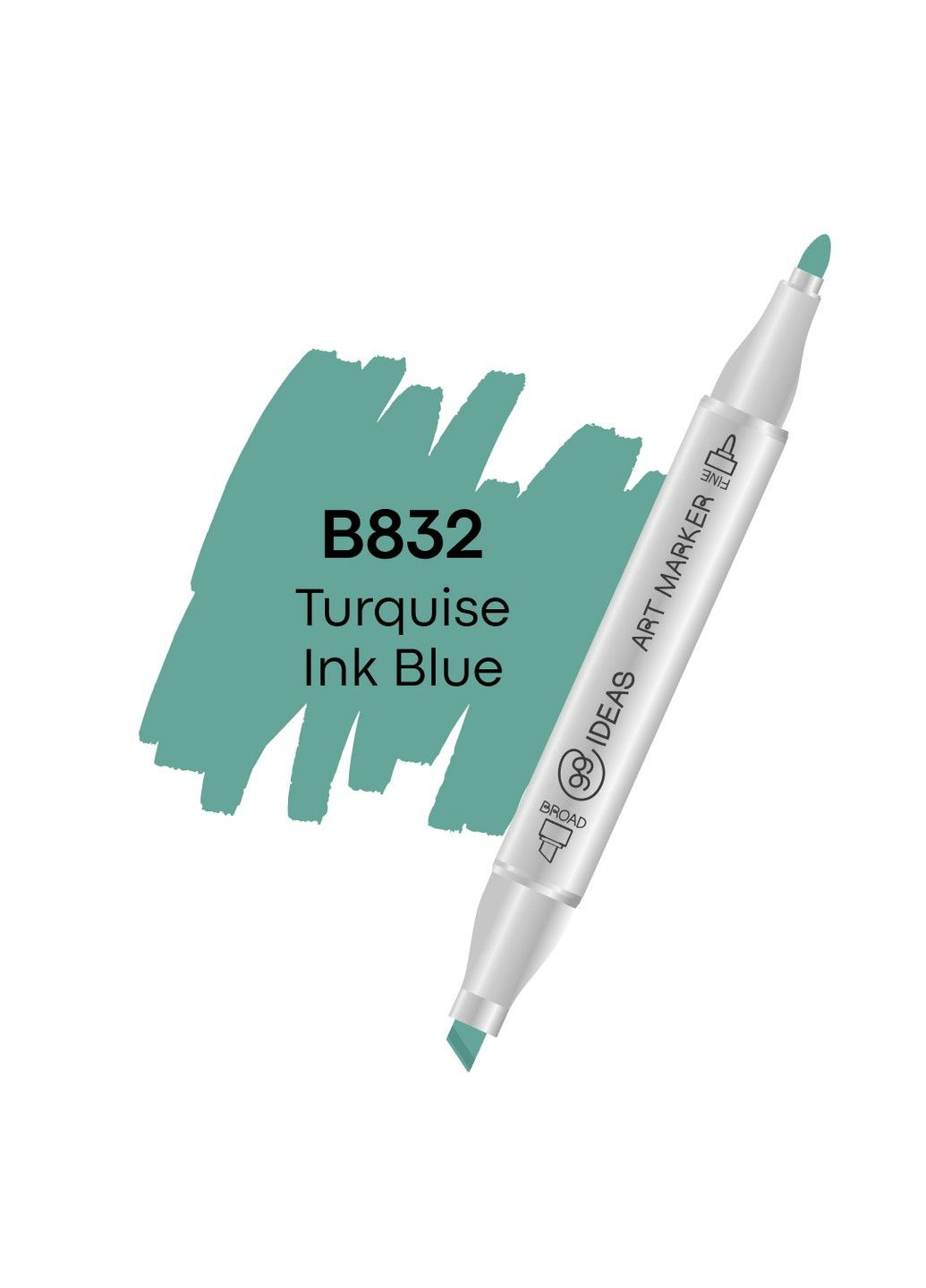 Маркер двухсторонний Бирюзово-чернильно-синий, B832, 99IDEAS (329143868)