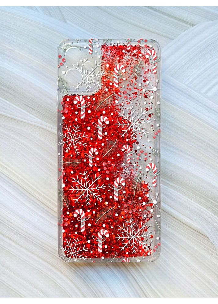 Чохол з плаваючими блискітками на Samsung Galaxy A05 (A055) Червоний Новорічний фон (принт 199) CASE CONTROL (362963348)