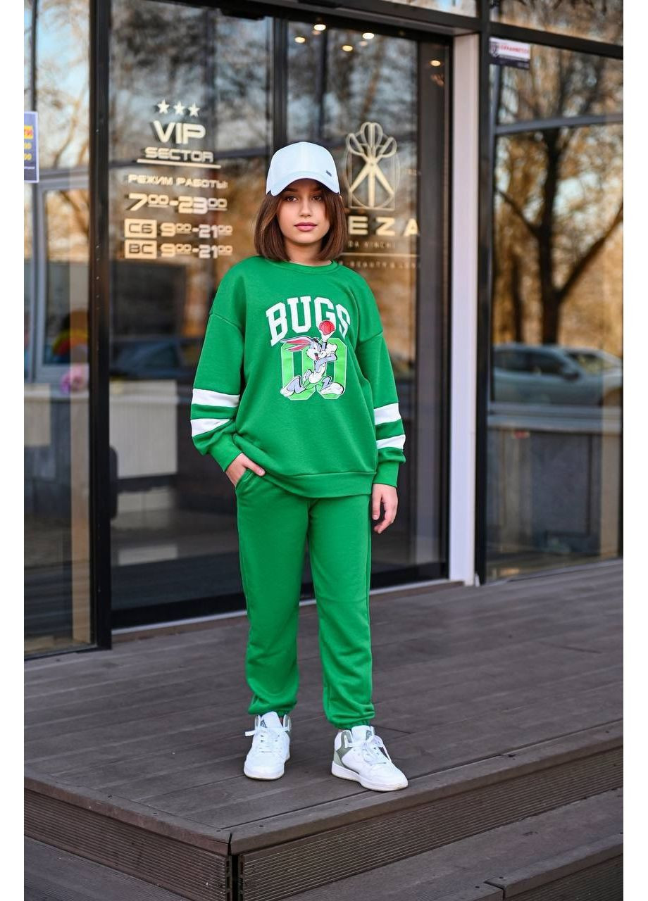 Подростковый зеленый костюм из люксового пенье (ЗАМЕРЫ В ОПИСАНИИ) Vione (369667051)