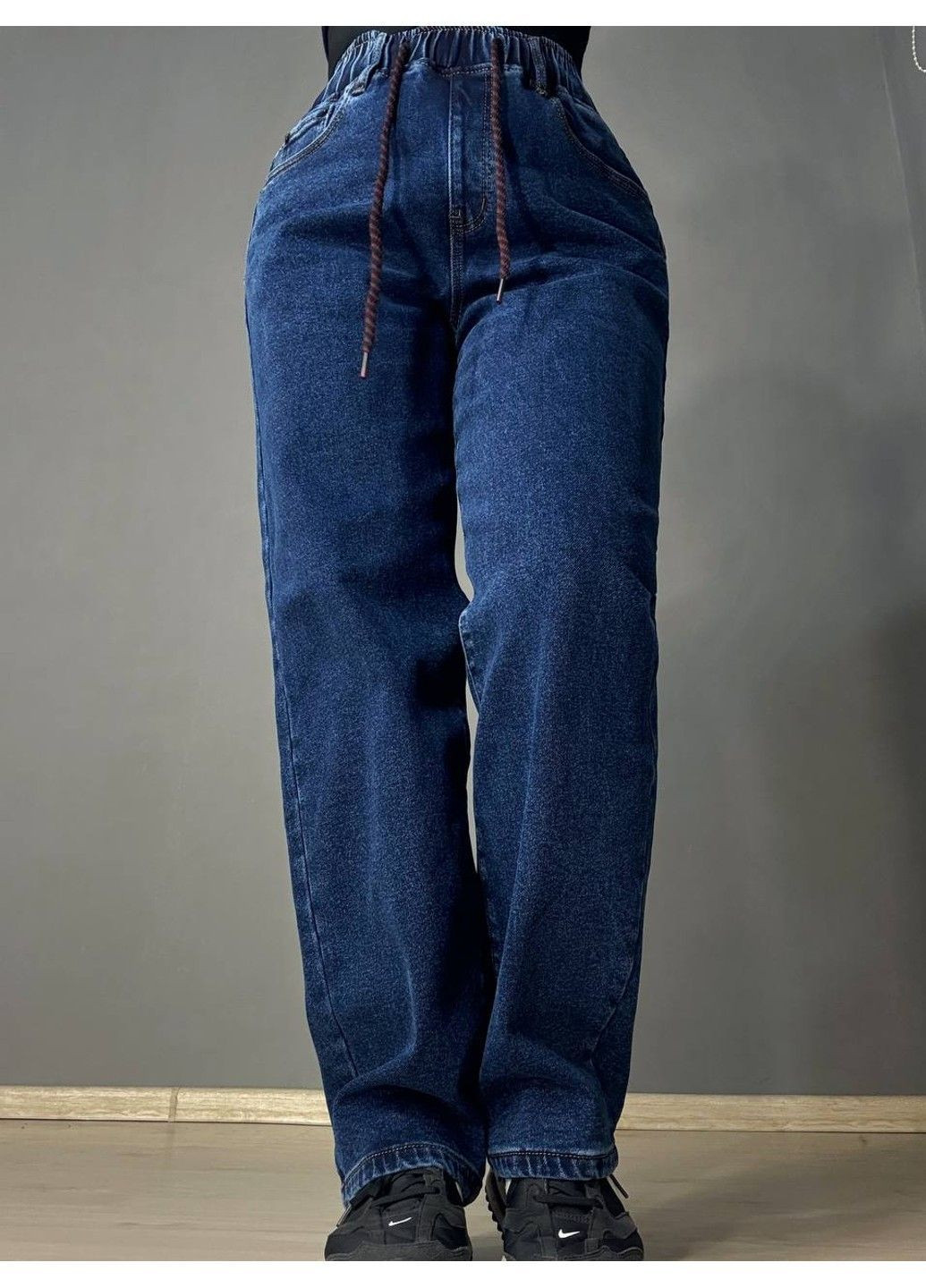 Джинси жіночі 8335 утеплені на флісі MOM з резинкою на талії сині Vanver - (363449417)