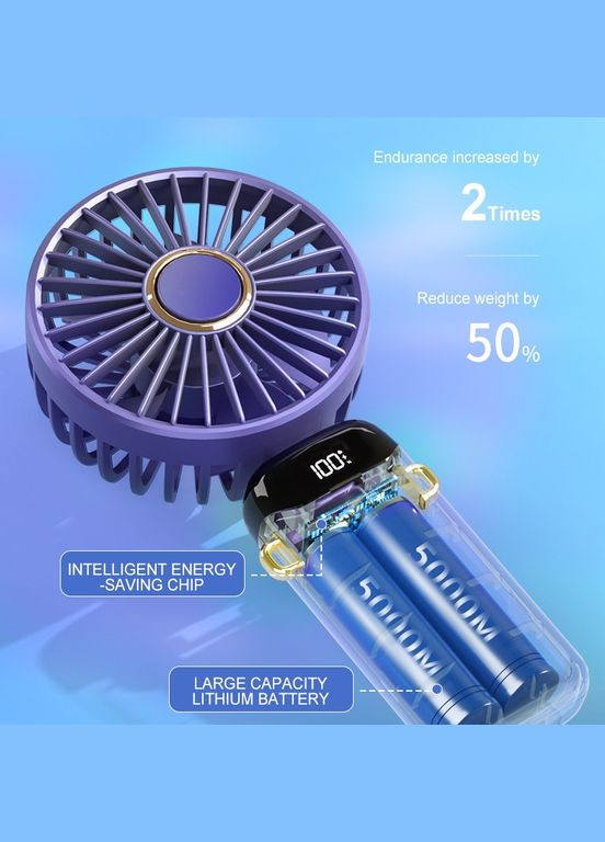 Вентилятор ручний з акумулятором micro USB темно-синій No Brand (302678834)