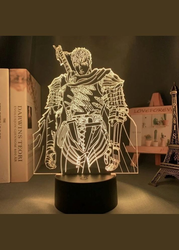 Акриловий 3D світильник - нічник Аніме Гатс Берсерк Чорний Мечник 1 колір Великий розмір фігурки 17см х 13см No Brand (322700539)