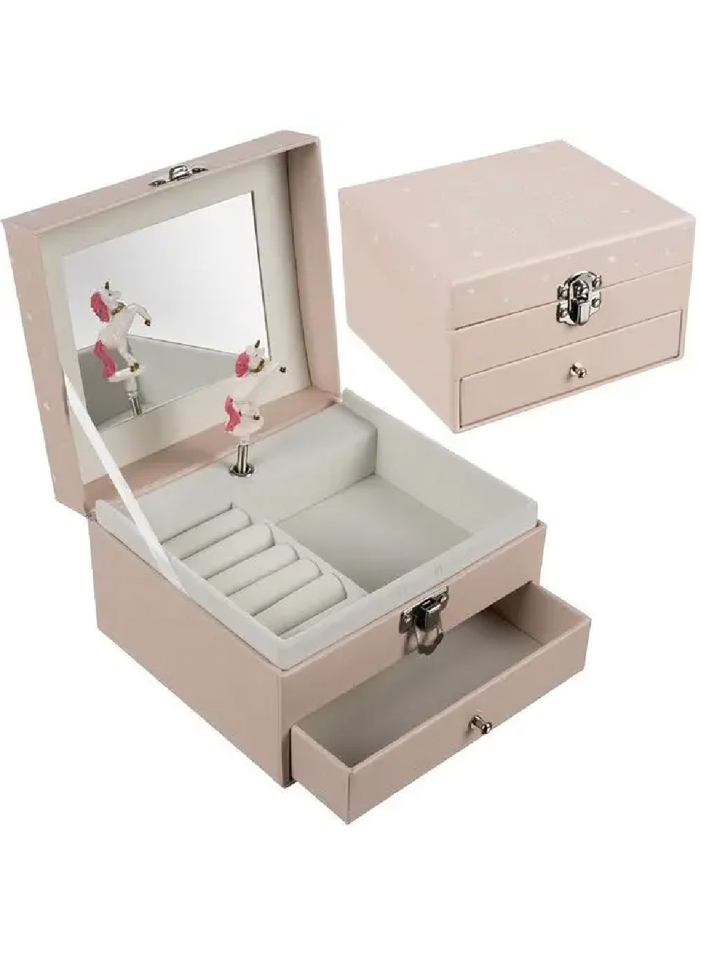 Скринька для зберігання прикрас з мелодією обертовим єдинорогом дзеркалом висувним ящиком 15×9×13 см (481249-Prob) Unbranded (358494937)
