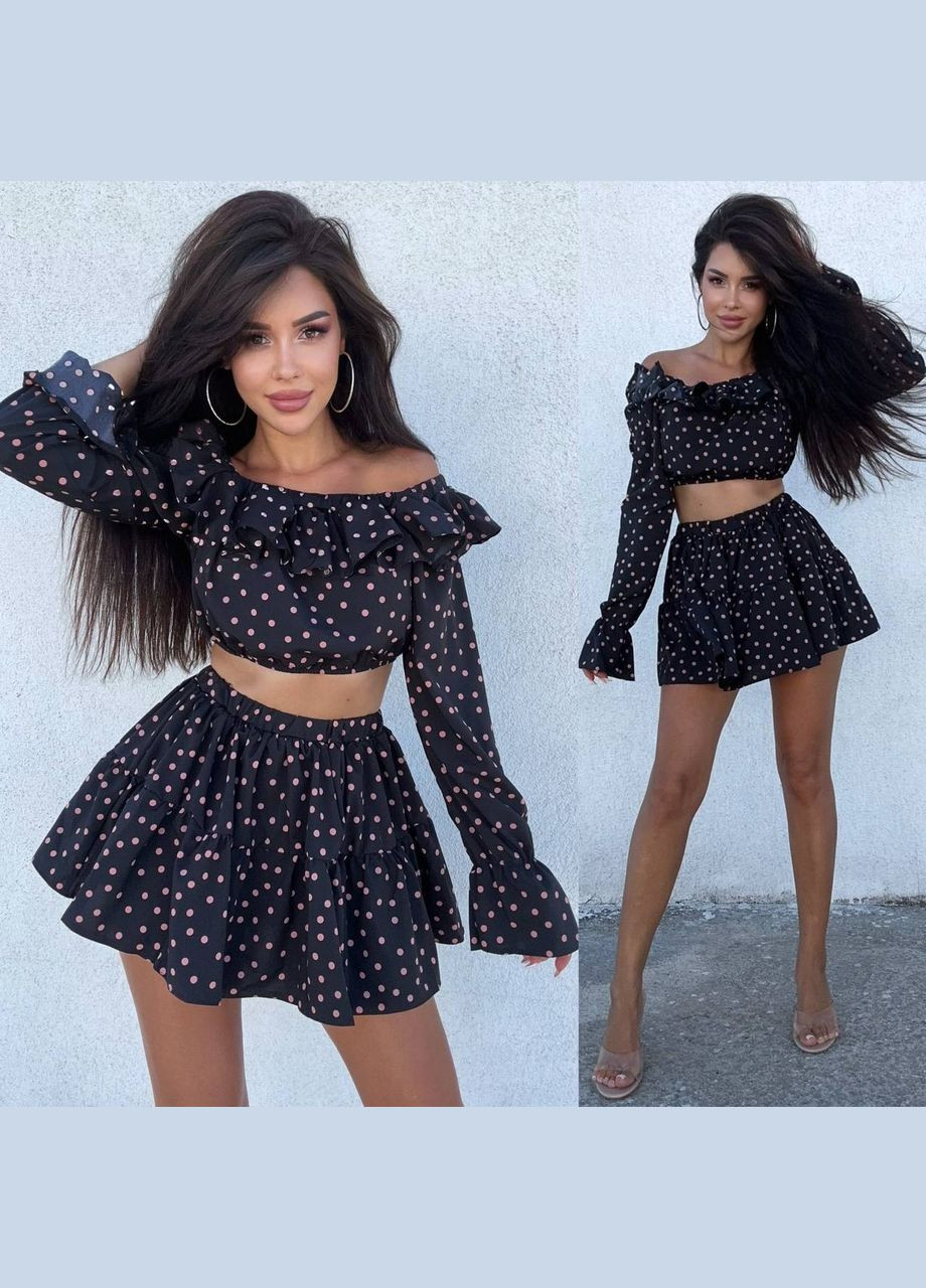 Костюм юбка-шорты горох с рюшами и топ No Brand (332483568)