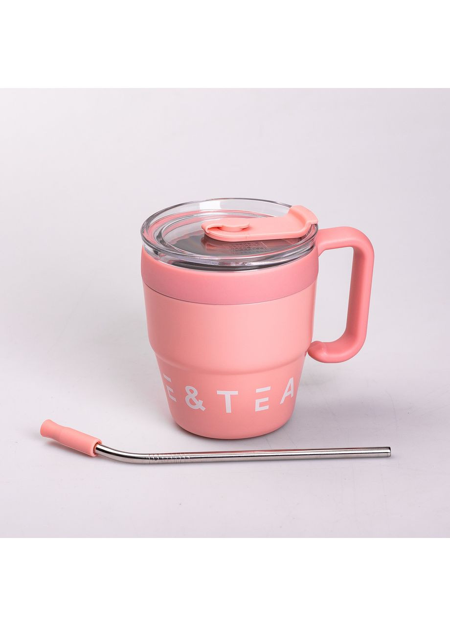 Термочашка Coffee & Tea з трубочкою Рожева Yiwu (362455944)