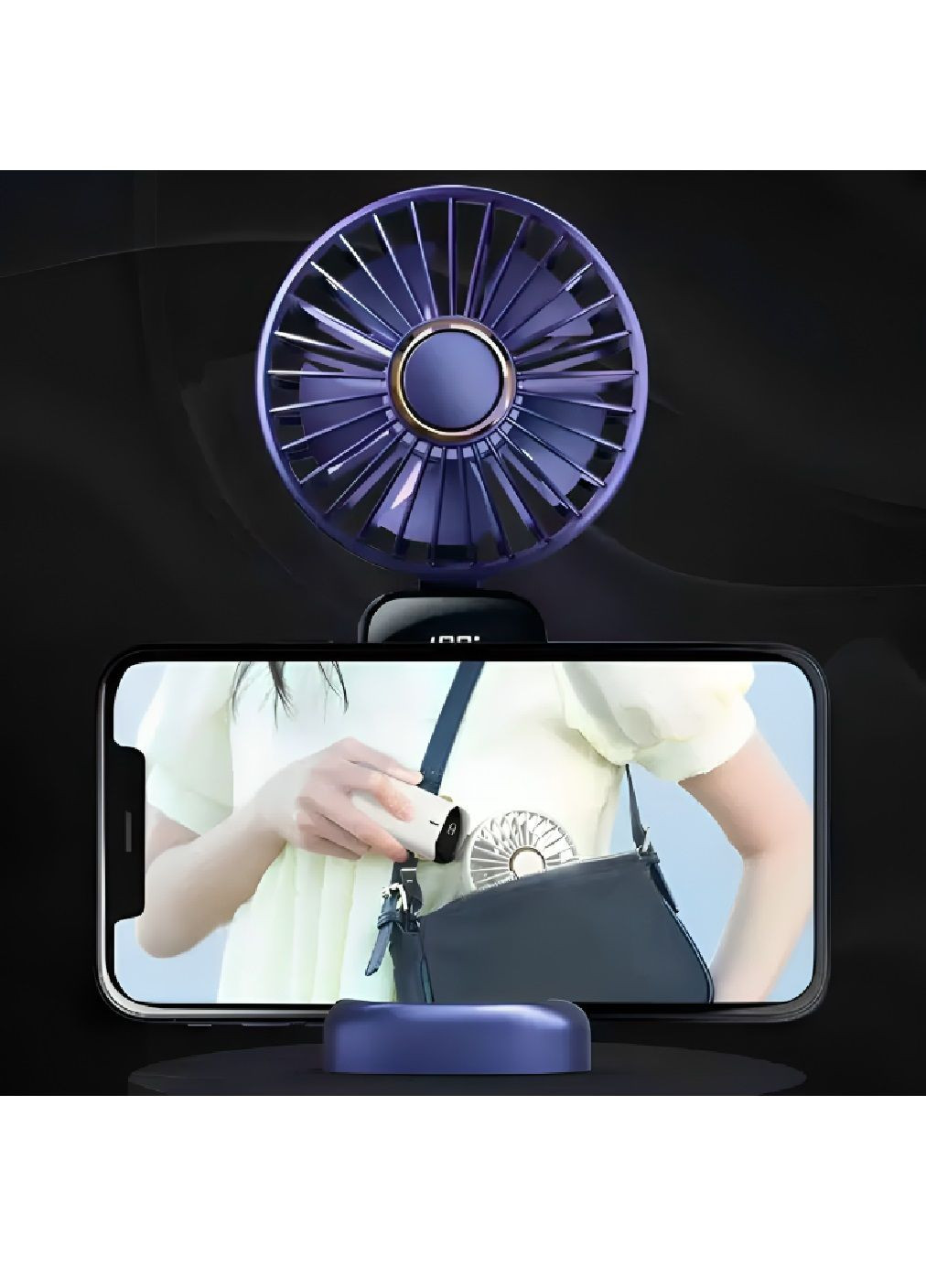 Мини аккумуляторный вентилятор с подставкой для телефона регулировкой скорости функцией наклона 6000 мАч (480165-Prob) Синий Unbranded (330171172)