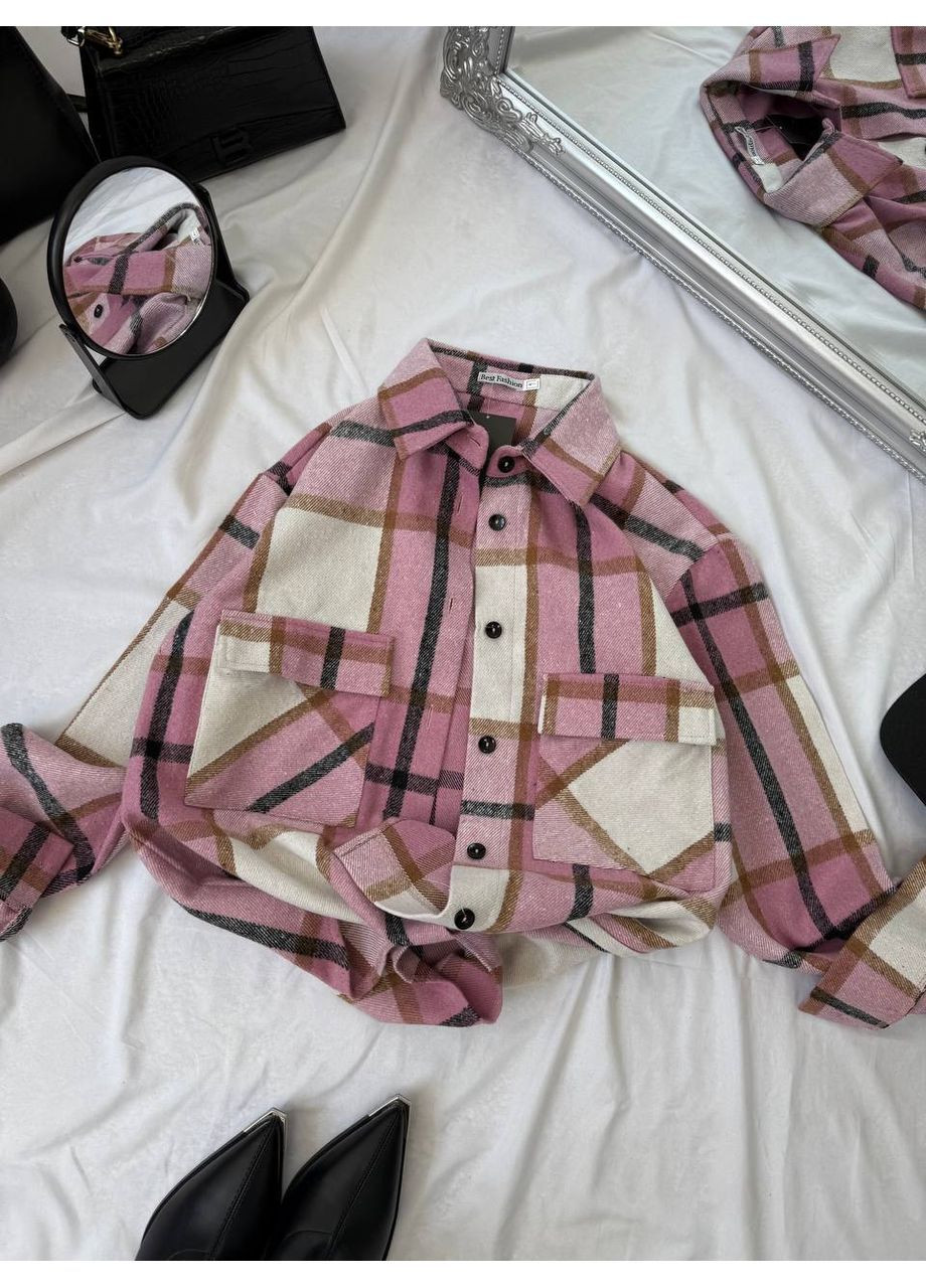 Розовая спортивная, повседневный, кэжуал рубашка в клетку No Brand с длинным рукавом